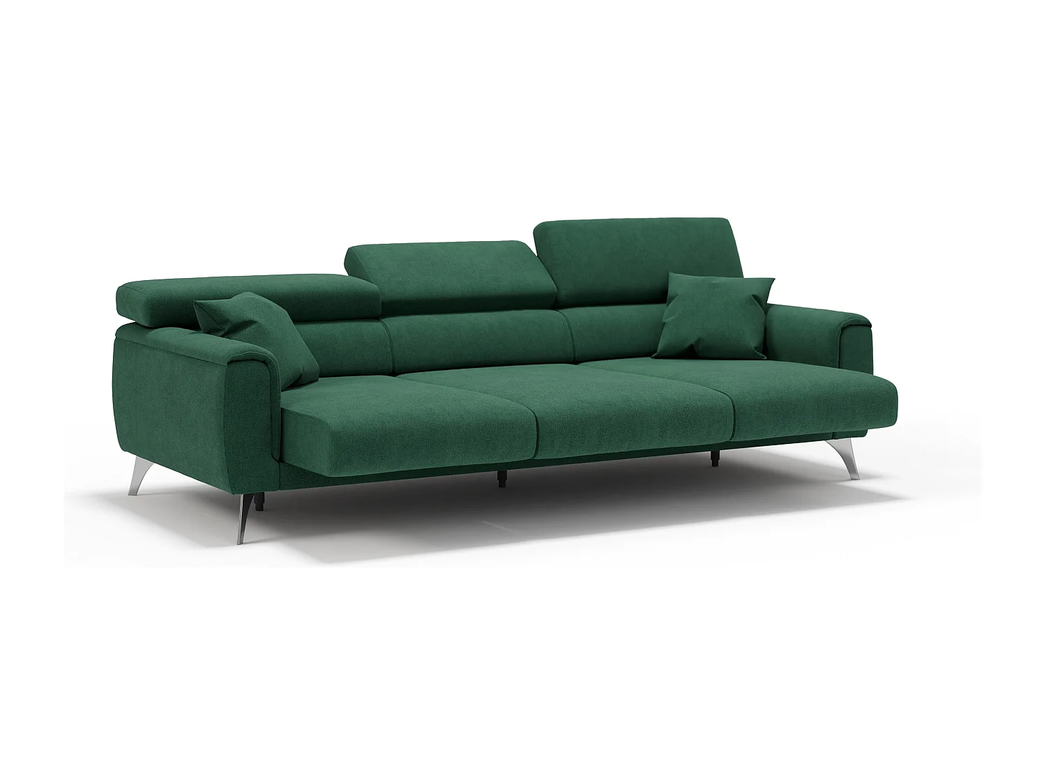 Caravaggio Sofa mit 3 unabhängigen ausziehbaren Sitzen und verstellbaren Kopfstützen aus wasserfestem Stoff T02 244 cm Grun