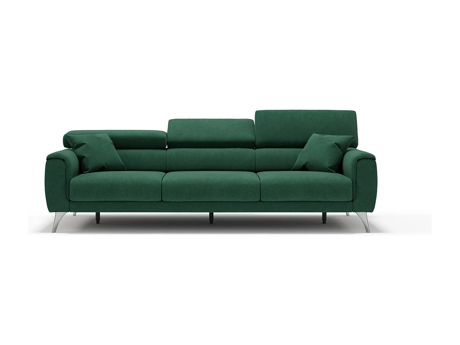 Caravaggio Sofa mit 3 unabhängigen ausziehbaren Sitzen und verstellbaren Kopfstützen aus wasserfestem Stoff T02 244 cm Grun