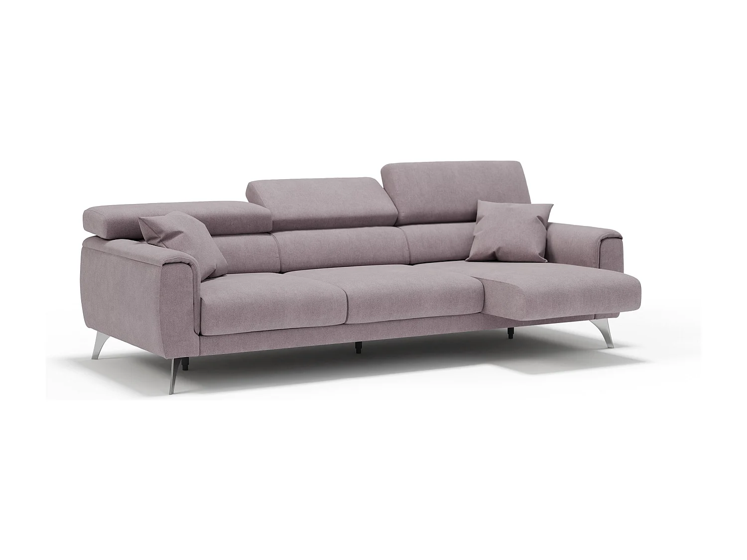 Caravaggio Sofa mit 3 unabhängigen ausziehbaren Sitzen und verstellbaren Kopfstützen aus wasserfestem Stoff T02 244 cm Rosa