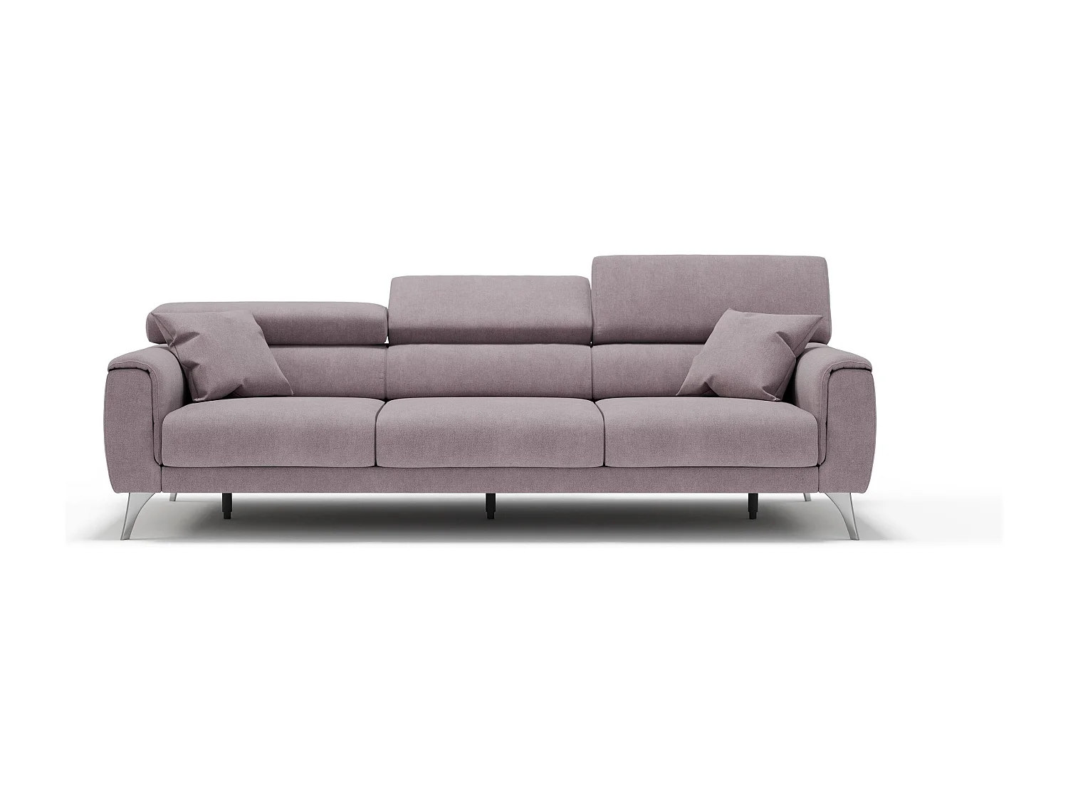 Caravaggio Sofa mit 3 unabhängigen ausziehbaren Sitzen und verstellbaren Kopfstützen aus wasserfestem Stoff T02 244 cm Rosa