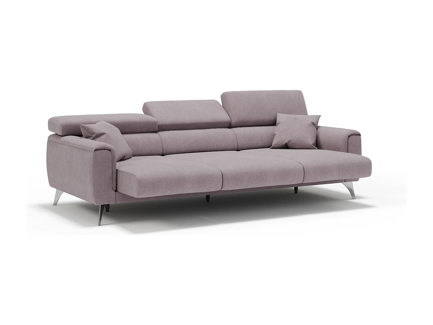 Caravaggio Sofa mit 3 unabhängigen ausziehbaren Sitzen und verstellbaren Kopfstützen aus wasserfestem Stoff T02 244 cm Rosa