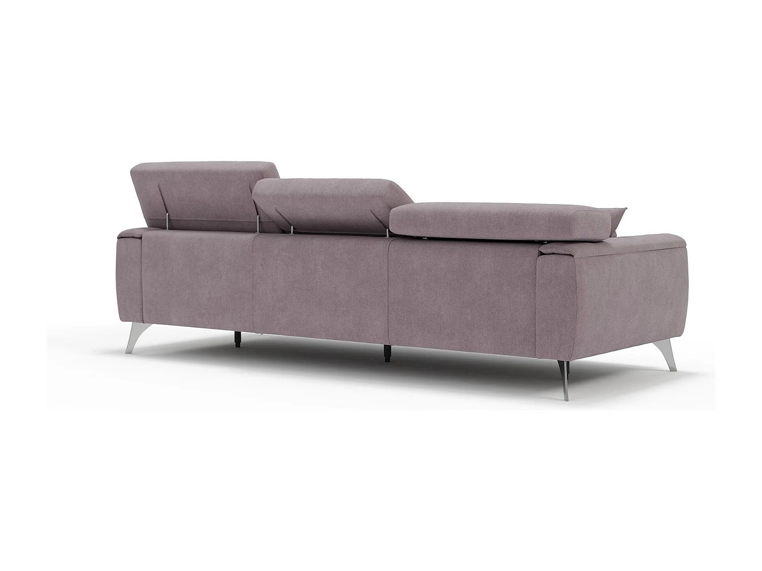 Caravaggio Sofa mit 3 unabhängigen ausziehbaren Sitzen und verstellbaren Kopfstützen aus wasserfestem Stoff T02 244 cm Rosa