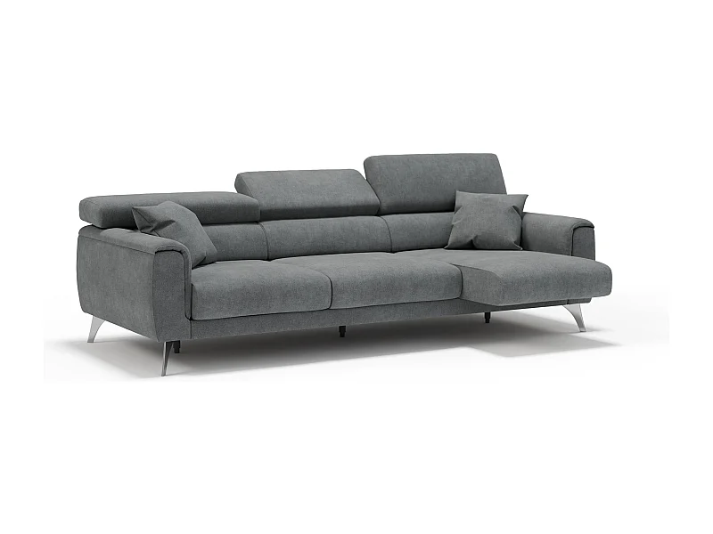 Caravaggio Divano con 3 sedute allungabili indipendenti e poggiatesta reclinabili in tessuto impermeabile T02 244 cm grigio