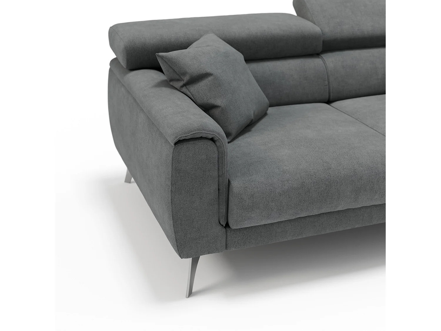 Caravaggio Divano con 3 sedute allungabili indipendenti e poggiatesta reclinabili in tessuto impermeabile T02 244 cm grigio