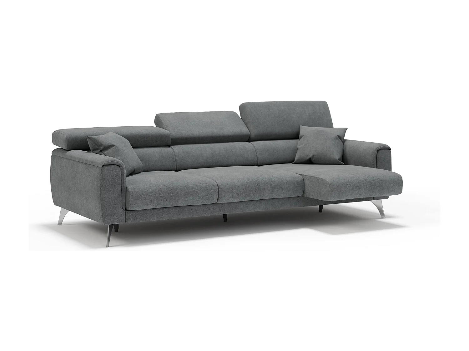 Caravaggio Divano con 3 sedute allungabili indipendenti e poggiatesta reclinabili in tessuto impermeabile T02 244 cm grigio