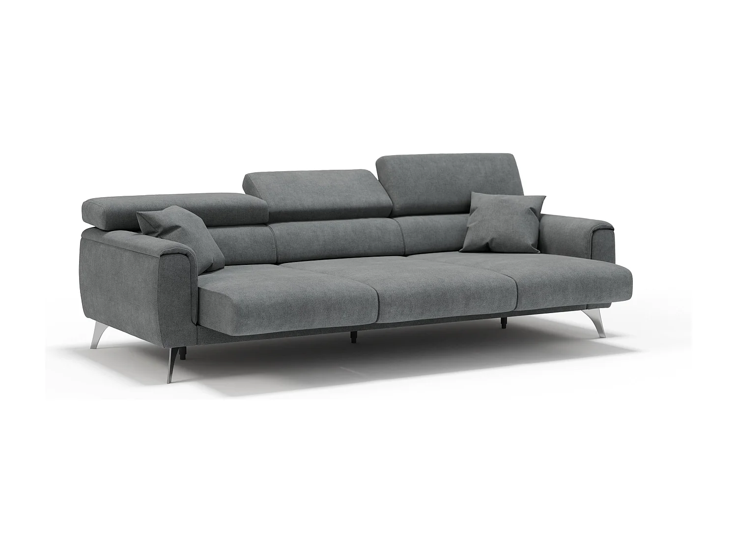 Caravaggio Divano con 3 sedute allungabili indipendenti e poggiatesta reclinabili in tessuto impermeabile T02 244 cm grigio