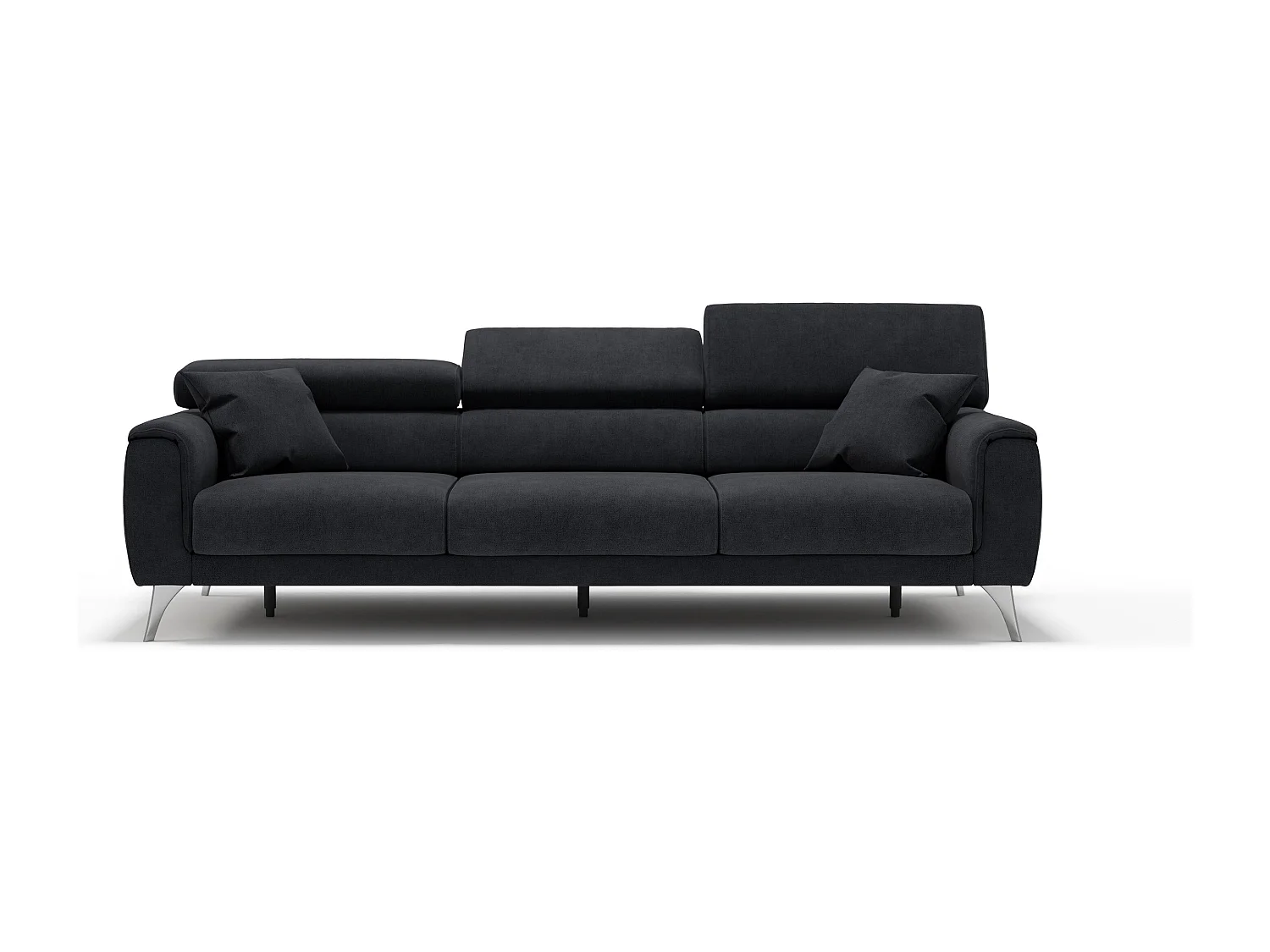 Caravaggio Sofa mit 3 unabhängigen ausziehbaren Sitzen und verstellbaren Kopfstützen aus wasserfestem Stoff T02 244 cm Schwarz