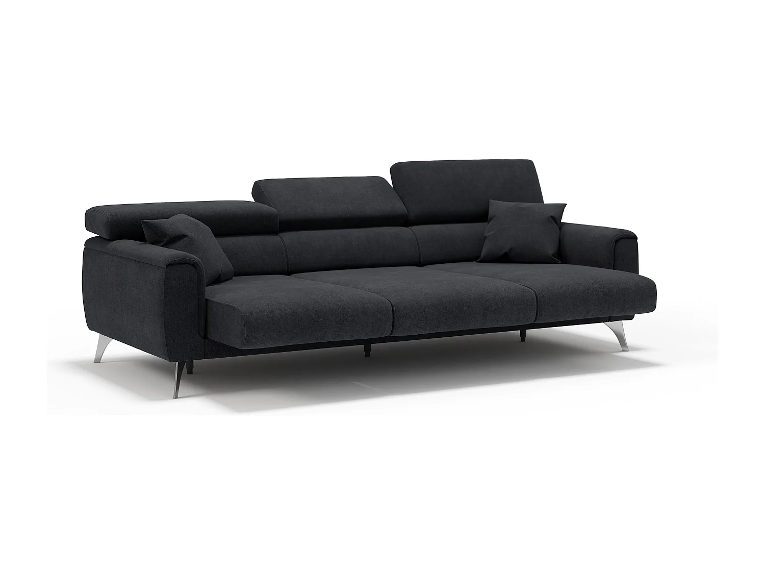 Caravaggio Sofa mit 3 unabhängigen ausziehbaren Sitzen und verstellbaren Kopfstützen aus wasserfestem Stoff T02 244 cm Schwarz