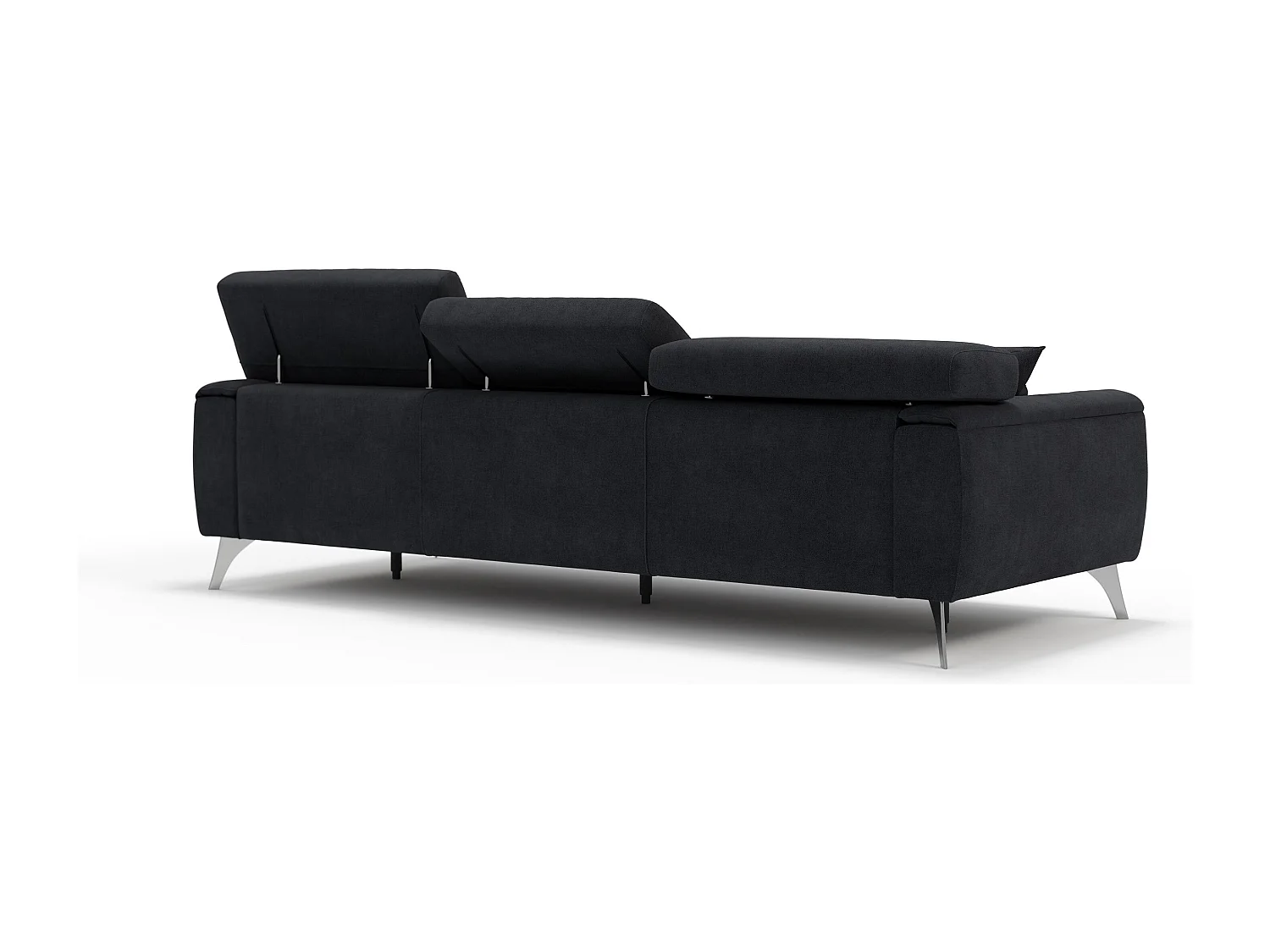 Caravaggio Sofa mit 3 unabhängigen ausziehbaren Sitzen und verstellbaren Kopfstützen aus wasserfestem Stoff T02 244 cm Schwarz
