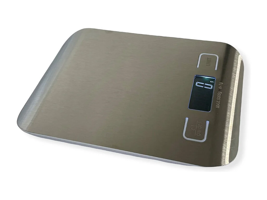 Bilancia Digitale Smart Da Cucina 1 g / 5 kg In Acciaio Inox Alta Precisione Bilancino Elettronico Funzione Tara Bilancia Alimenti Display LCD 2 Batterie, Argento