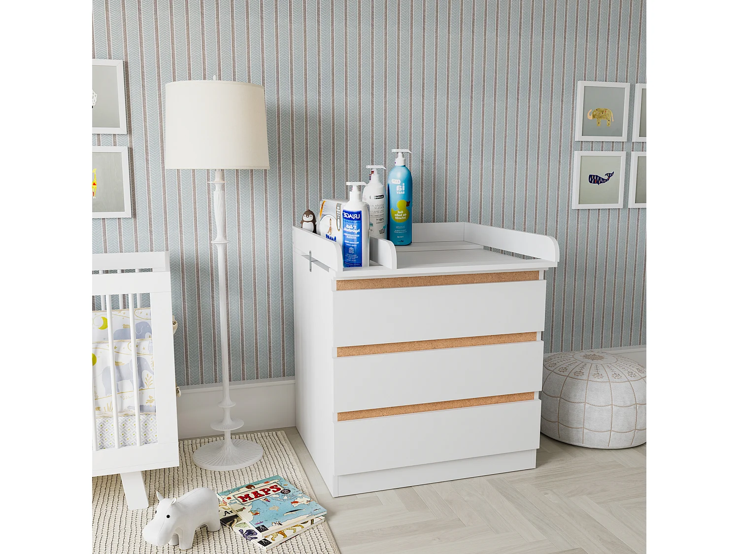 Fasciatoio Universale Per Cassettiera Piano Con Divisorio Rimovibile Angoli Arrotondati Pratico Salvaspazio Fissaggio Sicuro e Facile 80 x 74.5 x 8.5 Cm Bianco