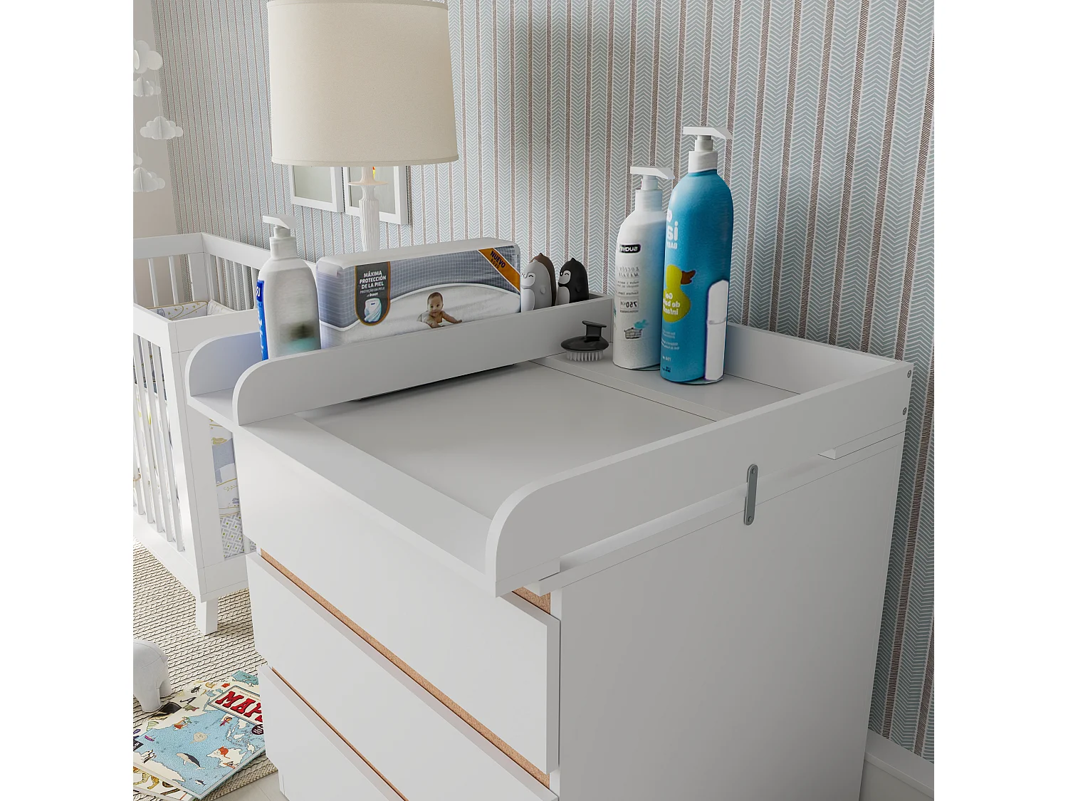 Fasciatoio Universale Per Cassettiera Piano Con Divisorio Rimovibile Angoli Arrotondati Pratico Salvaspazio Fissaggio Sicuro e Facile 80 x 74.5 x 8.5 Cm Bianco