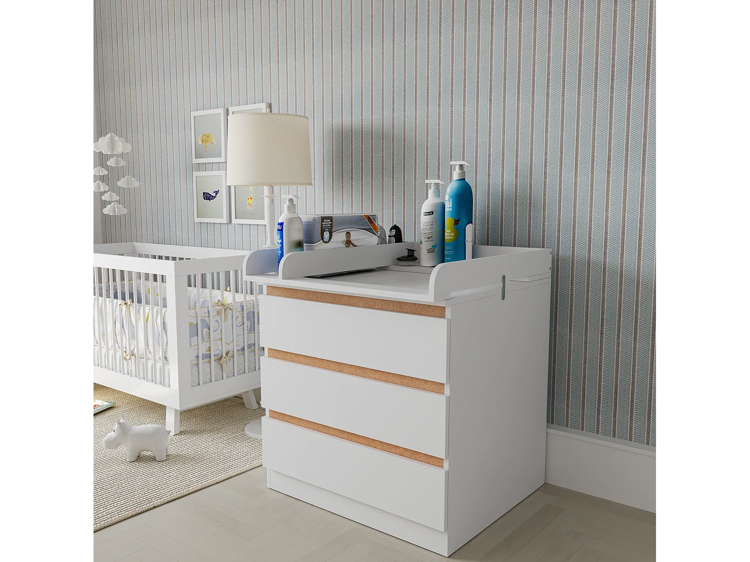 Fasciatoio Universale Per Cassettiera Piano Con Divisorio Rimovibile Angoli Arrotondati Pratico Salvaspazio Fissaggio Sicuro e Facile 80 x 74.5 x 8.5 Cm Bianco