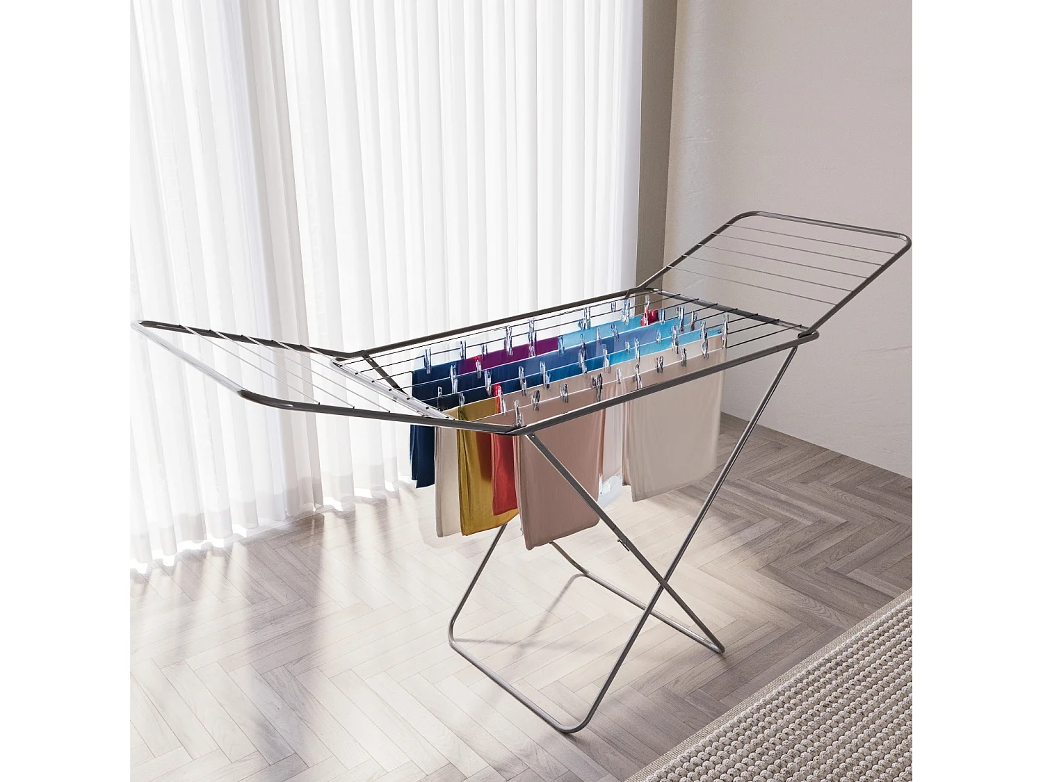 Stendibiancheria Pieghevole Da Pavimento Con Ali E Piedi Piedini Antiscivolo Stenditura 18 M In Acciaio Per Interno Casa Esterno Balcone 180 x 55 x 108 Cm (Grigio)