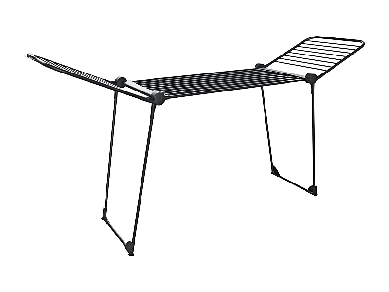 Stendibiancheria Estensibile Fino a 2 Metri Griglia Telescopica 30 M di Stenditura Uso Interno Esterno Con Ruote Richiudibile 218-300 x 55 x 126 cm (Nero Opaco)