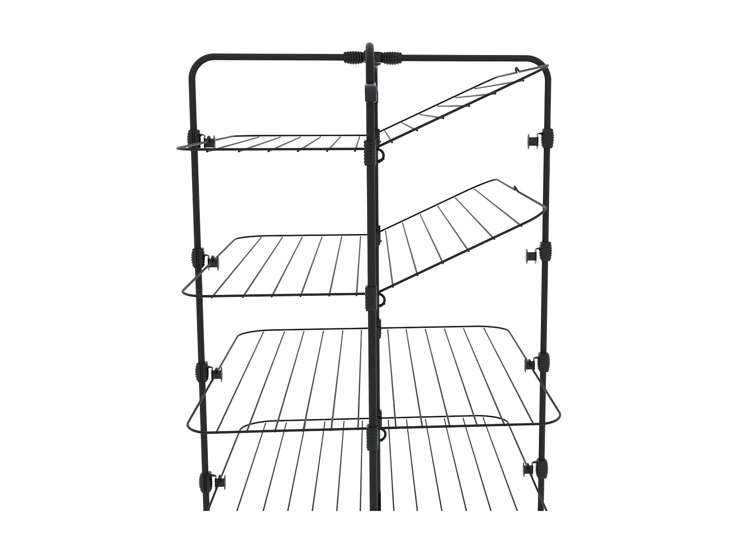 Stendibiancheria Da Pavimento Con Rotelle Stendino A Torre Verticale In Acciaio Con 4 Ripiani e 2 Appendi Grucce 168.5 x 71 x 71 Cm (Nero Opaco)