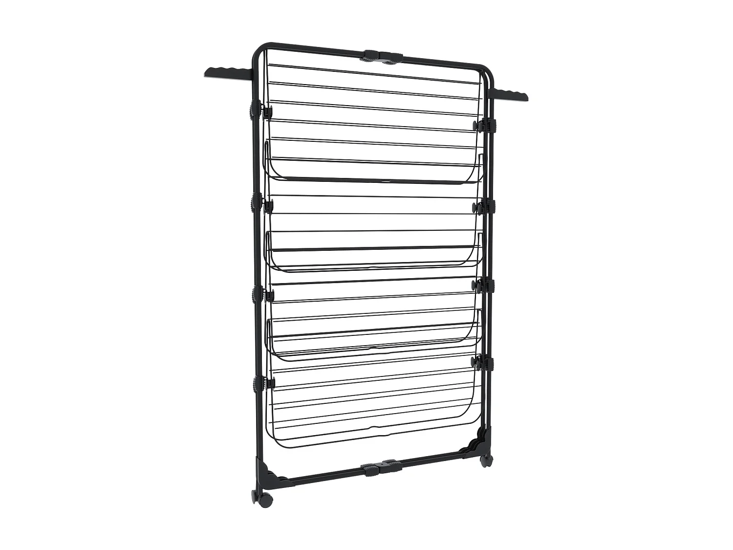 Stendibiancheria Da Pavimento Con Rotelle Stendino A Torre Verticale In Acciaio Con 4 Ripiani e 2 Appendi Grucce 168.5 x 71 x 71 Cm (Nero Opaco)