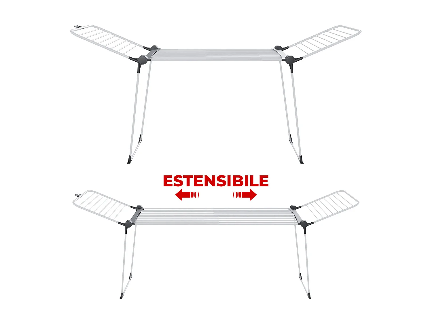 Stendibiancheria Estensibile Fino a 2 Metri Griglia Telescopica 30 M di Stenditura Stendino Ali Alte Uso Interno Esterno Con Ruote 218-300x55x126 cm Bianco