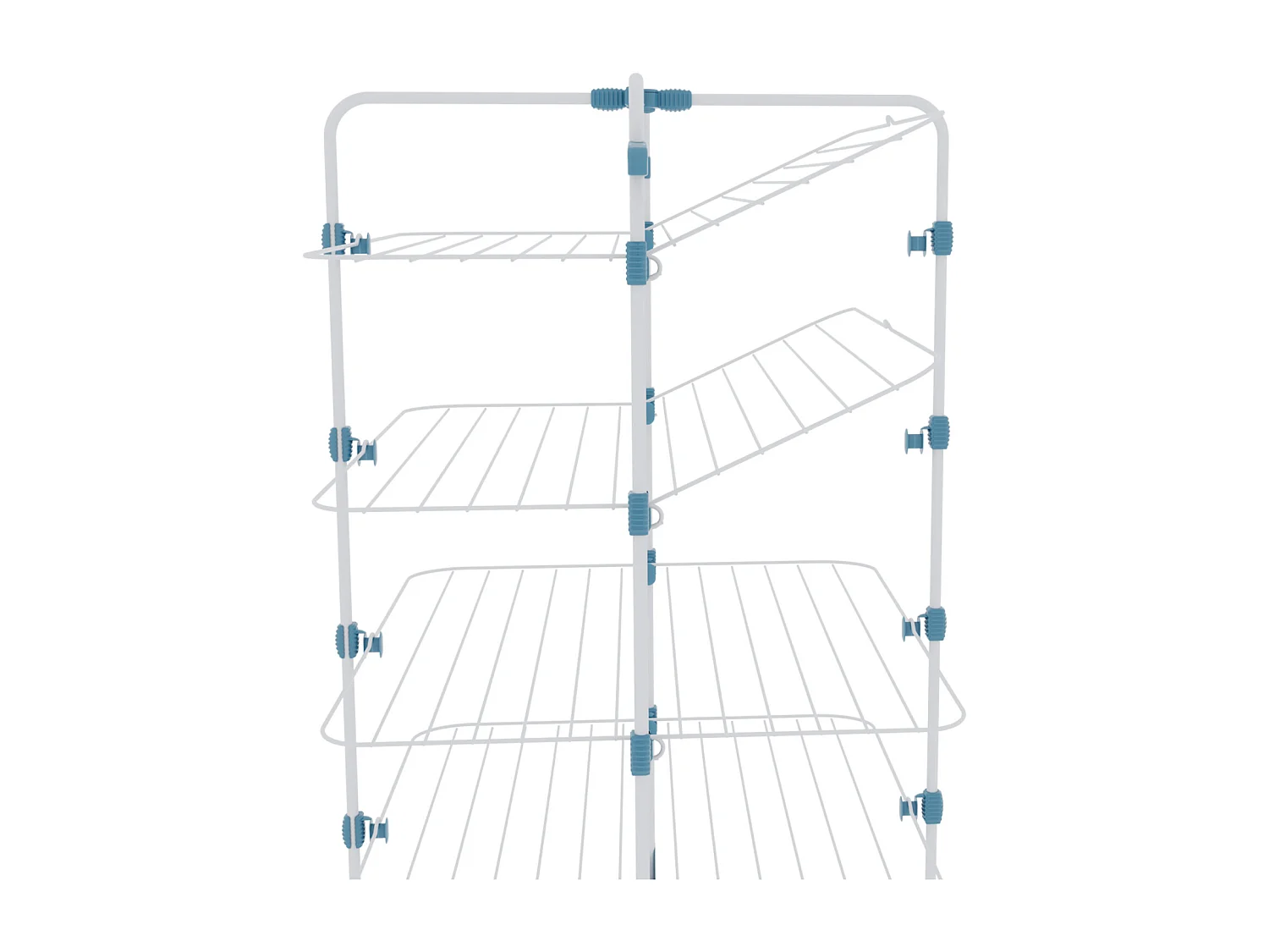 Stendibiancheria Da Pavimento Con Rotelle Stendino A Torre Verticale In Acciaio Con 4 Ripiani e 2 Appendi Grucce 168.5 x 71 x 71 Cm (Bianco E Blu)
