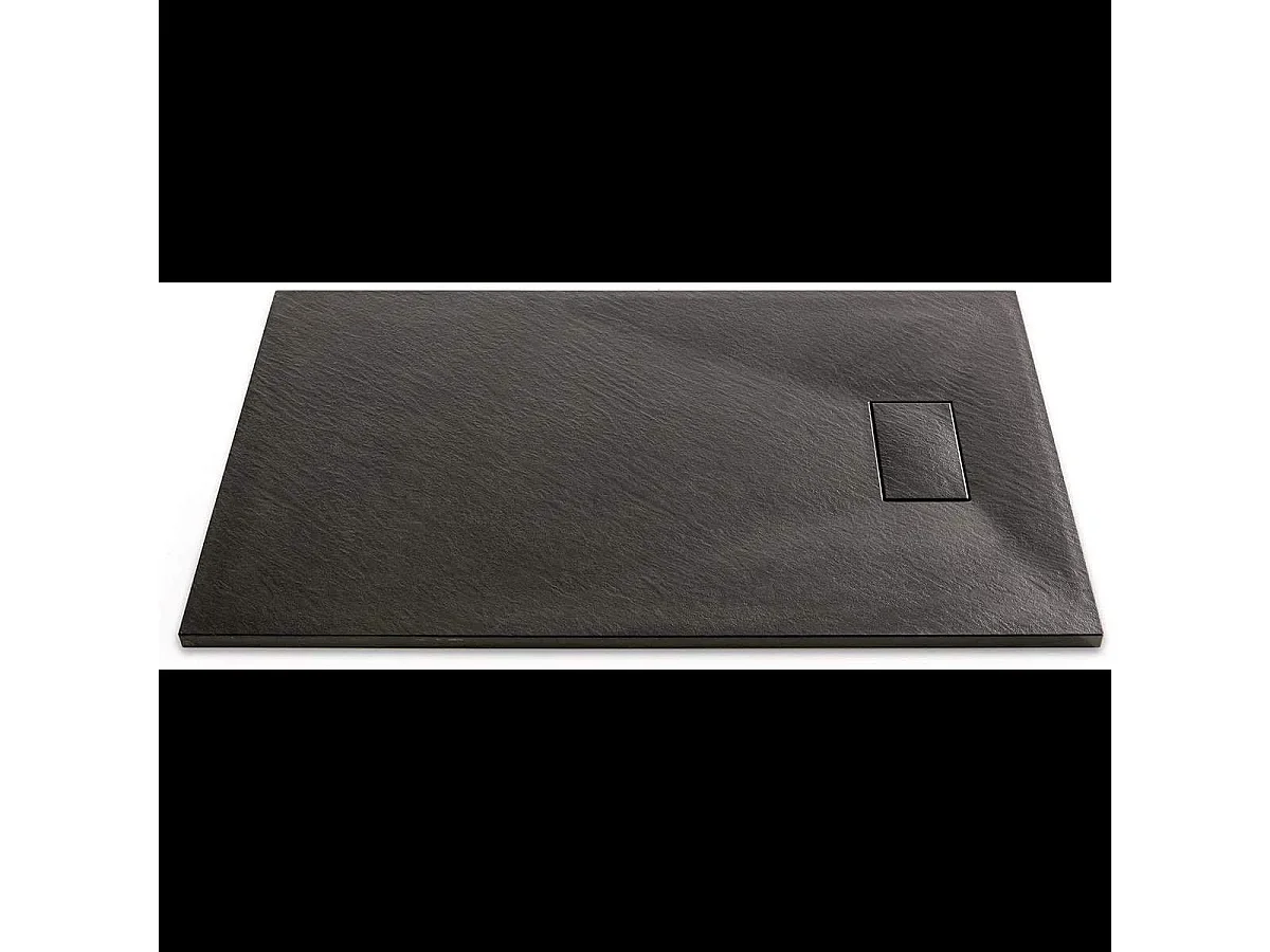 Piatto Doccia Spessore 2.6 Cm Resina SMC Effetto Pietra Stone Ardesia Antiscivolo Riducibile Filopavimento Con Griglia Di Copertura Nero 90x180 Cm