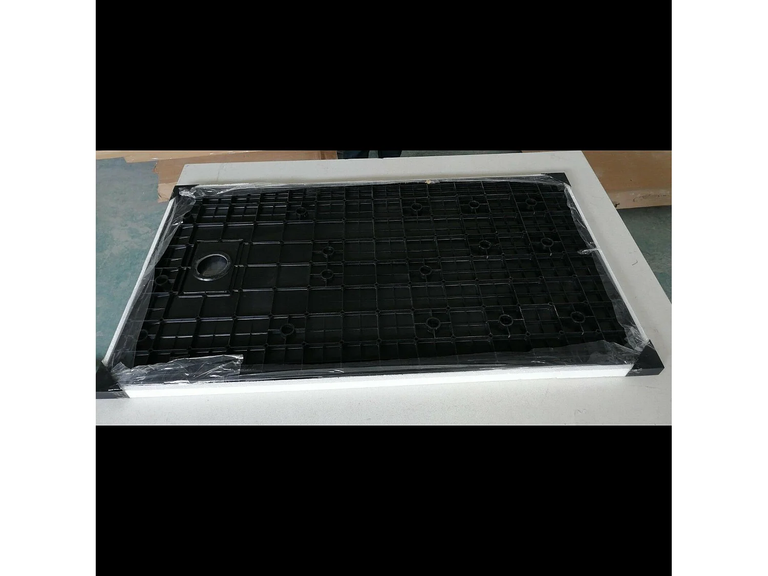 Piatto Doccia Spessore 2.6 Cm Resina SMC Effetto Pietra Stone Ardesia Antiscivolo Riducibile Filopavimento Con Griglia Di Copertura Nero 80x170 Cm