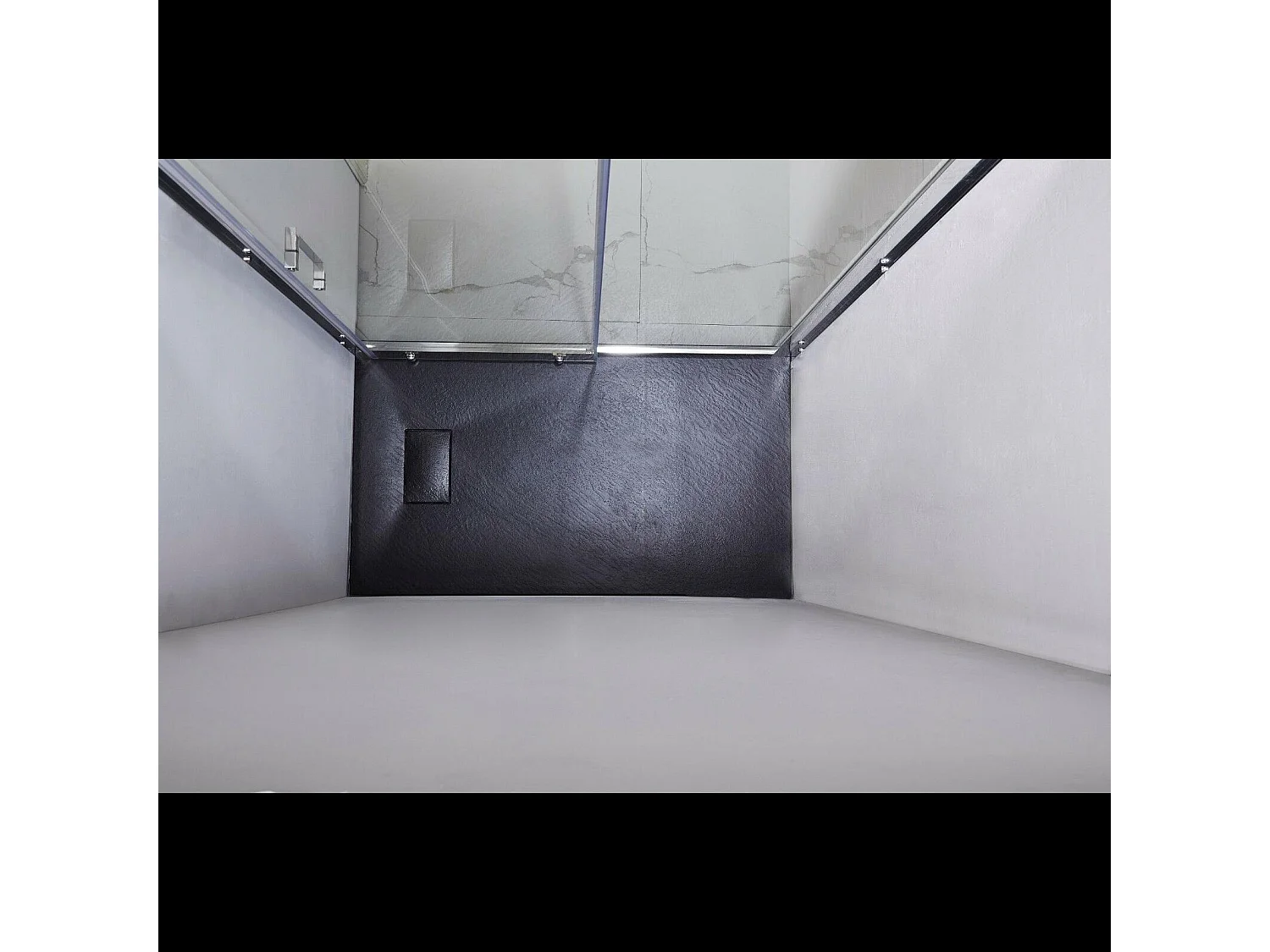 Piatto Doccia Spessore 2.6 Cm Resina SMC Effetto Pietra Stone Ardesia Antiscivolo Riducibile Filopavimento Con Griglia Di Copertura Nero 80x170 Cm