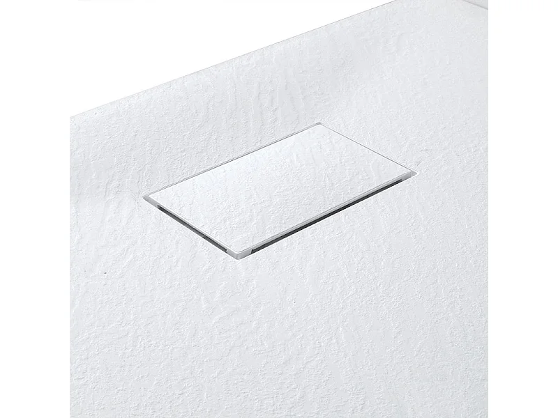 Piatto Doccia Spessore 2.6 Cm Resina SMC Effetto Pietra Stone Ardesia Antiscivolo Riducibile Filopavimento Con Griglia Di Copertura Bianco 70x150 Cm