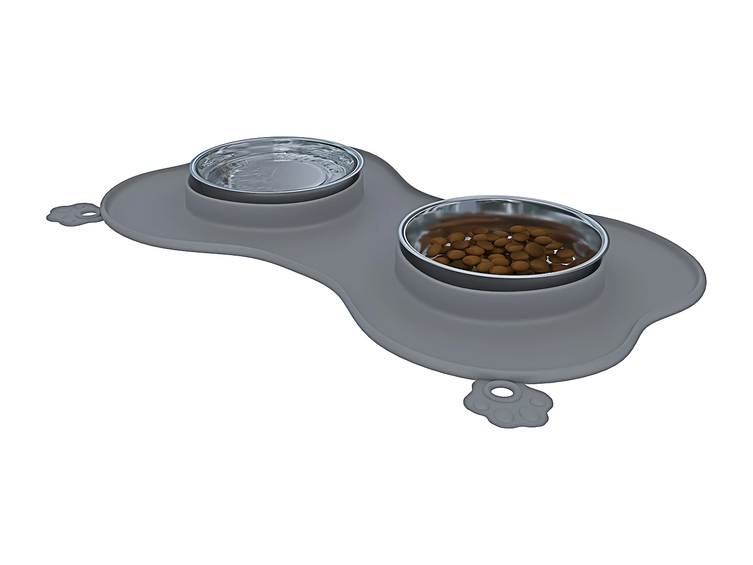 Ciotole Per Cani Gatti 3 In 1 Doppia Ciotola Acciaio Inox Cibo Croccantini Acqua Tappetino In Silicone Antiribaltamento Antiscivolo Con Ventose (52 x 35 Cm, Grigio)