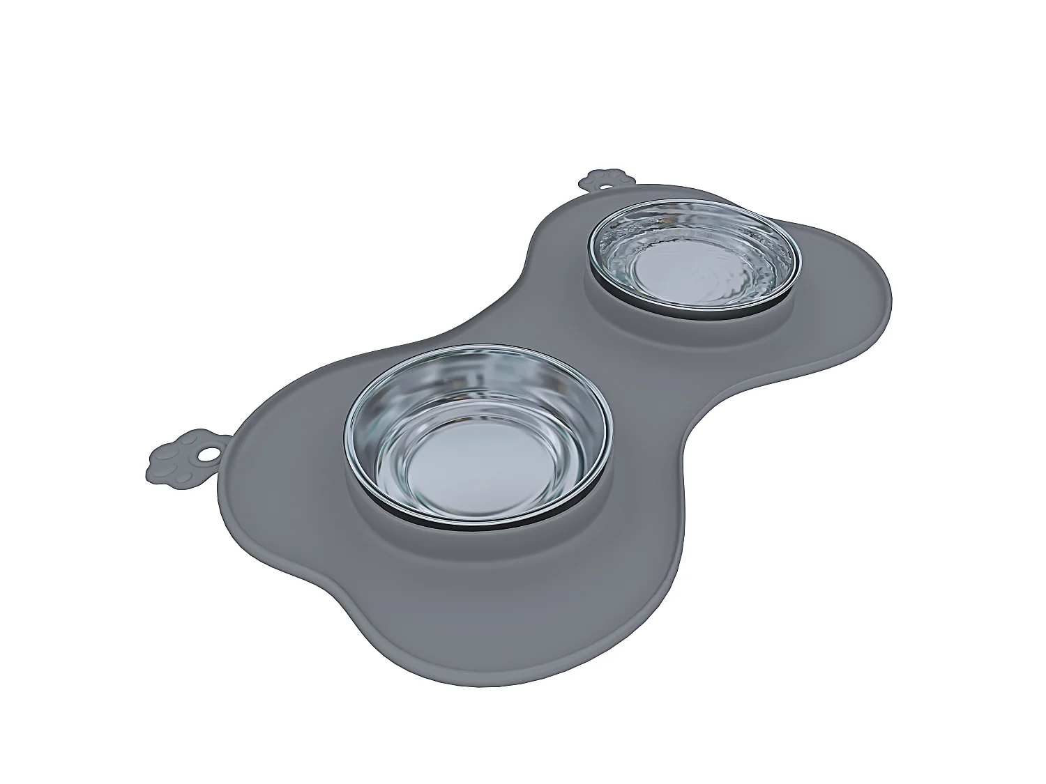 Ciotole Per Cani Gatti 3 In 1 Doppia Ciotola Acciaio Inox Cibo Croccantini Acqua Tappetino In Silicone Antiribaltamento Antiscivolo Con Ventose (52 x 35 Cm, Grigio)