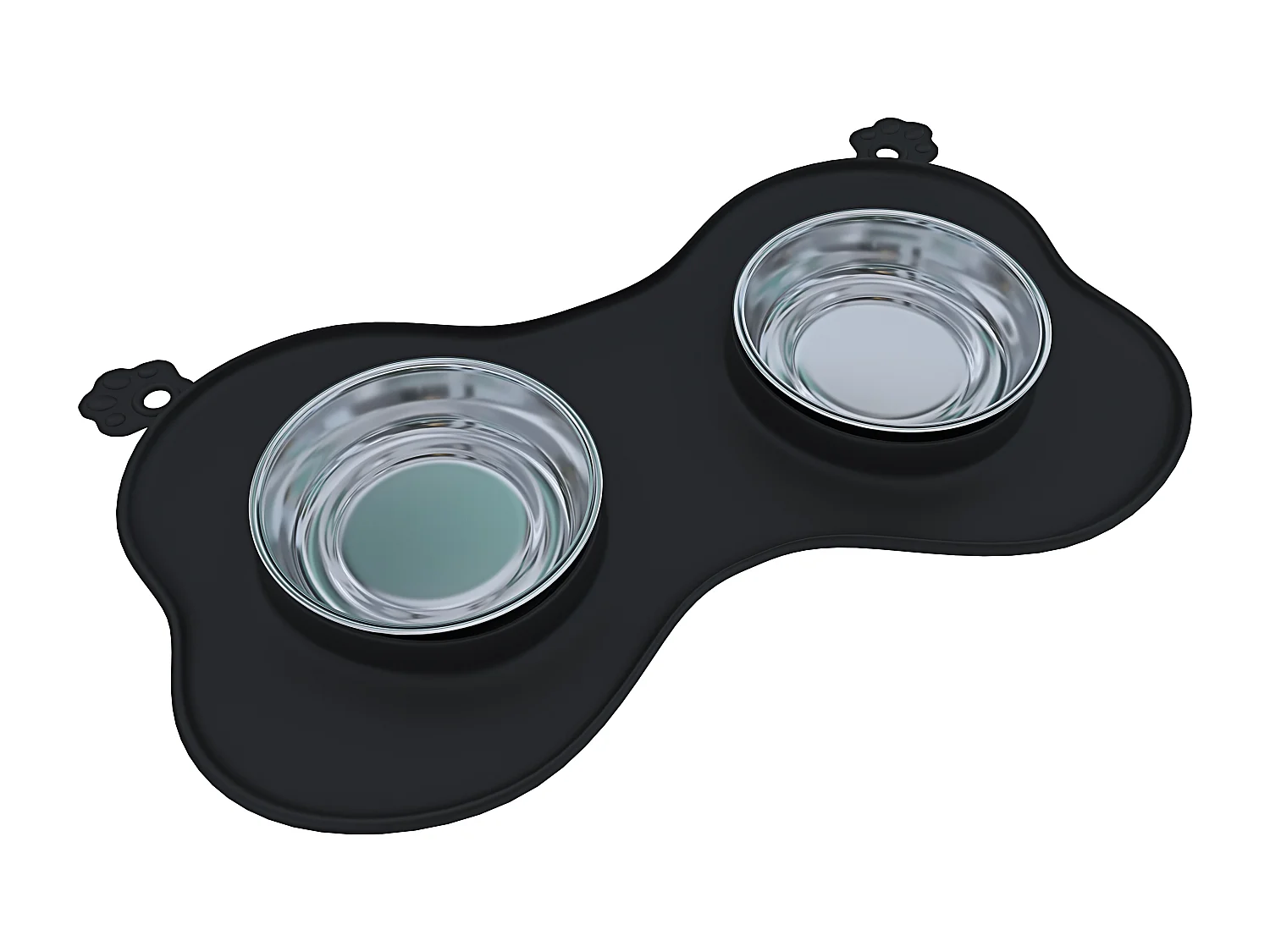 Ciotole Per Cani Gatti 3 In 1 Doppia Ciotola In Acciaio Inox Cibo Croccantini Acqua Tappetino In Silicone Antiribaltamento Antiscivolo Con Ventose(35 x 25 Cm, Nero)