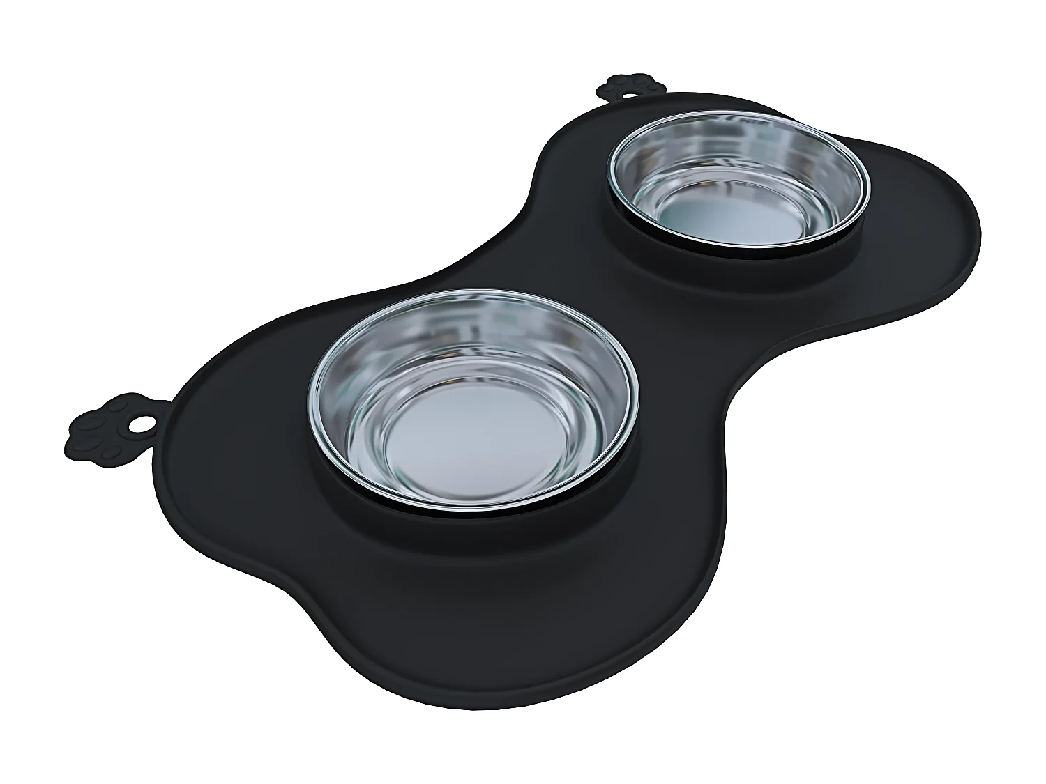 Ciotole Per Cani Gatti 3 In 1 Doppia Ciotola In Acciaio Inox Cibo Croccantini Acqua Tappetino In Silicone Antiribaltamento Antiscivolo Con Ventose(35 x 25 Cm, Nero)