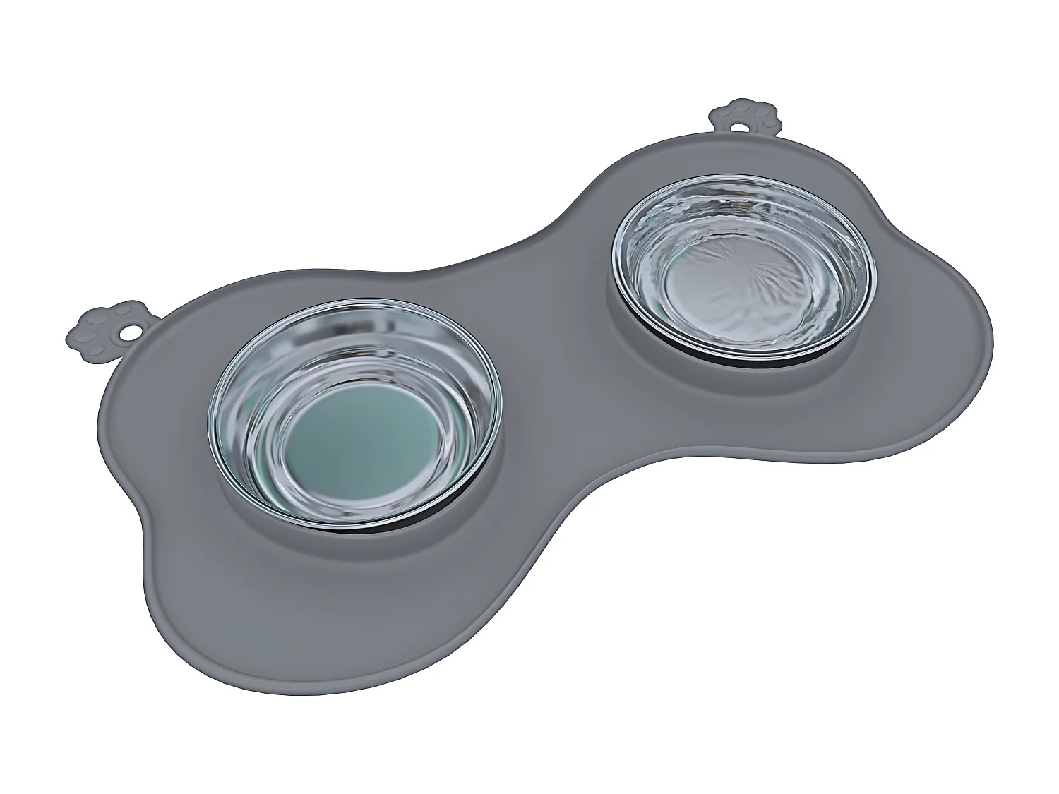 Ciotole Per Cani Gatti 3 In 1 Doppia Ciotola In Acciaio Inox Cibo Croccantini Acqua Tappetino Antiribaltamento Antiscivolo Con Ventose (35 x 25 Cm, Grigio)