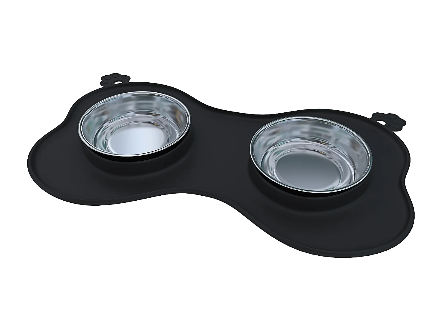 Ciotole Per Cani Gatti 3 In 1 Doppia Ciotola In Acciaio Inox Cibo Croccantini Tappetino In Silicone Antiribaltamento Antiscivolo Con Ventose (52 x 35 Cm, Nero)