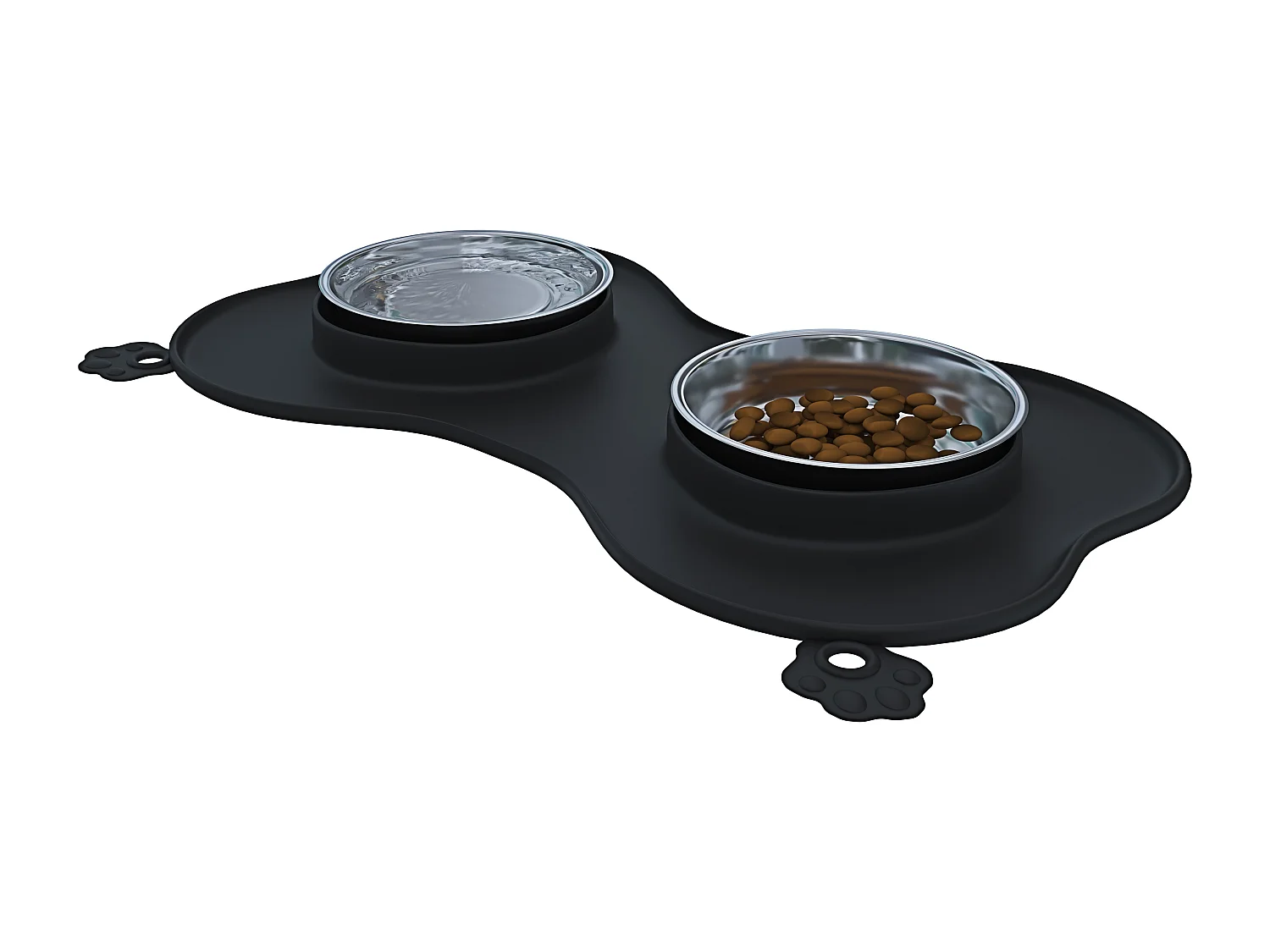 Ciotole Per Cani Gatti 3 In 1 Doppia Ciotola In Acciaio Inox Cibo Croccantini Tappetino In Silicone Antiribaltamento Antiscivolo Con Ventose (52 x 35 Cm, Nero)