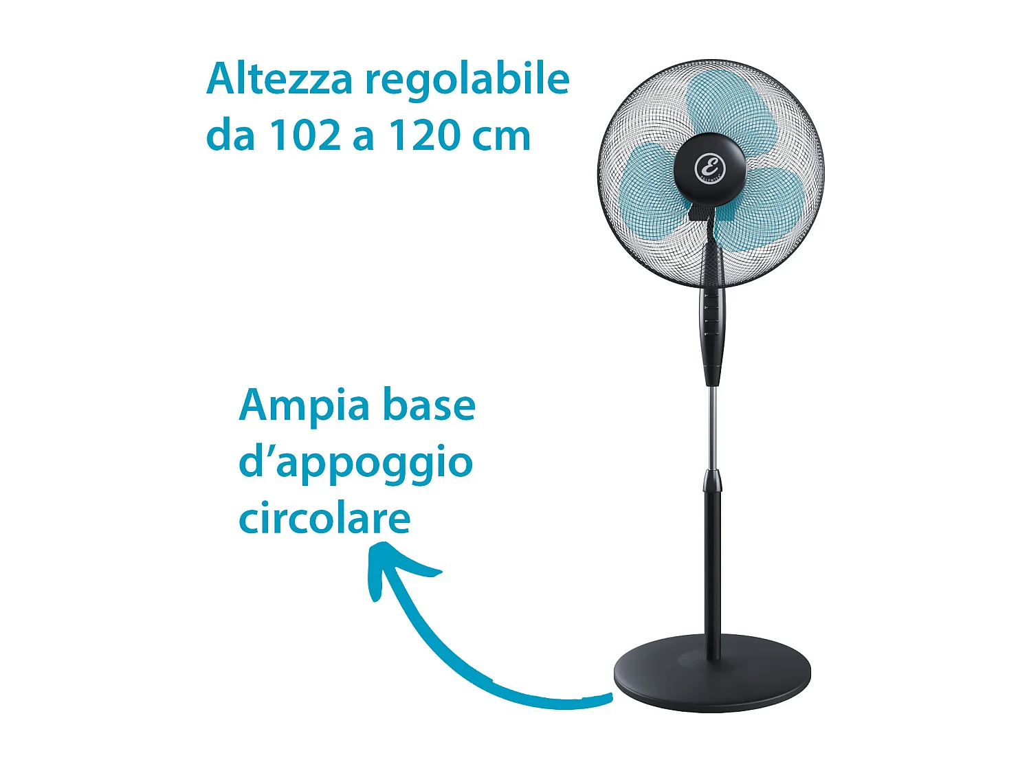 Ventilatore A Piantana Potente Da 50W Per Pavimento Pale Da 40 Cm Silenzioso 3 Velocità Oscillante Griglia Di Protezione Colore Nero e Azzurro