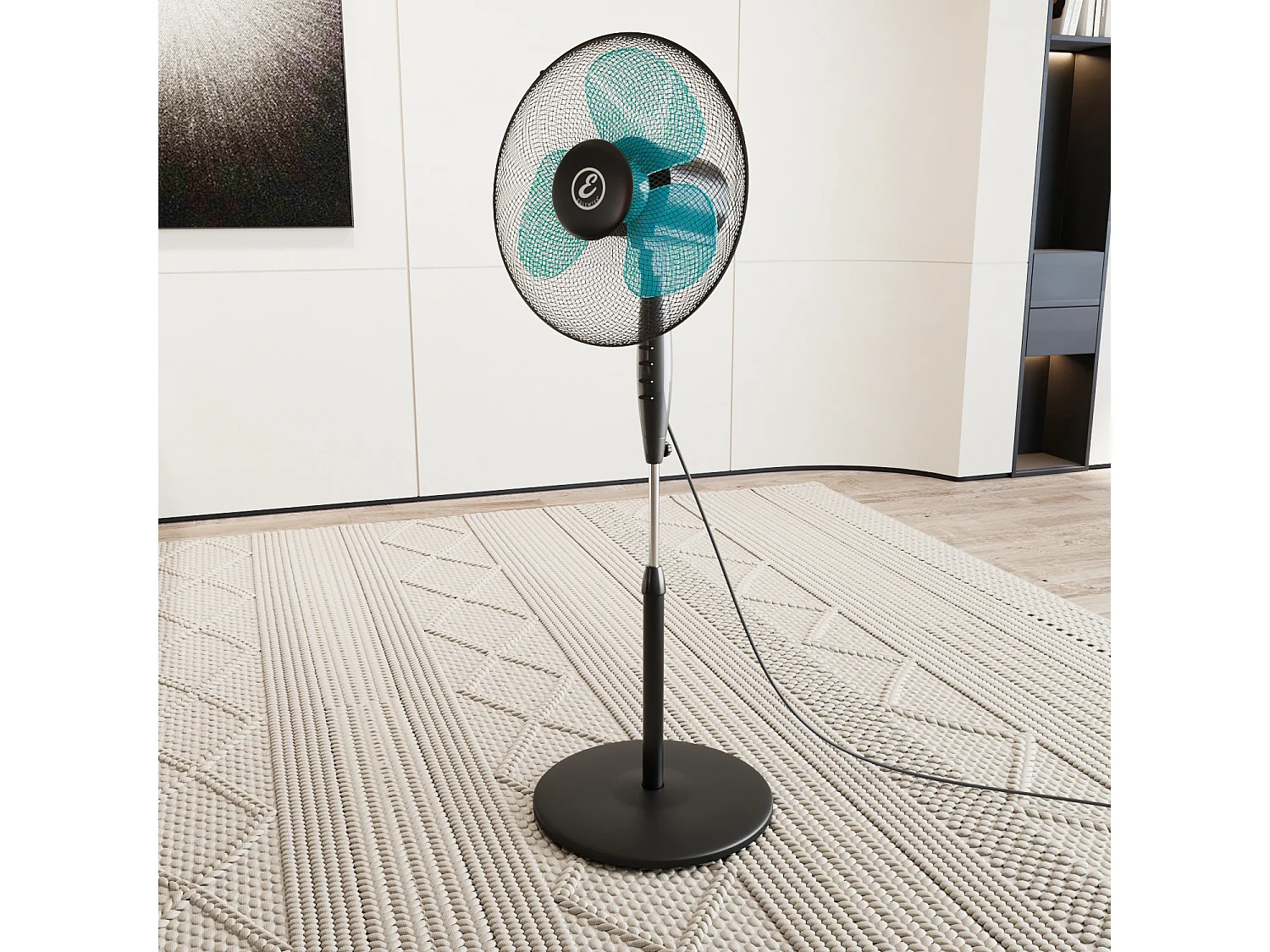 Ventilatore A Piantana Potente Da 50W Per Pavimento Pale Da 40 Cm Silenzioso 3 Velocità Oscillante Griglia Di Protezione Colore Nero e Azzurro