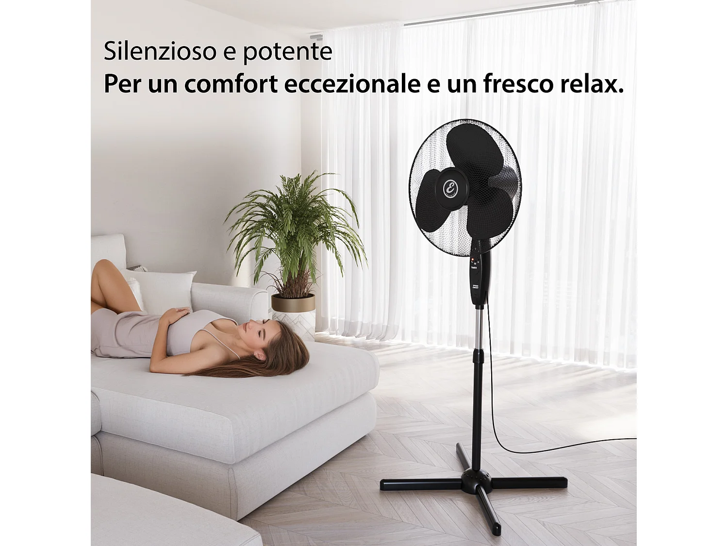 Ventilatore A Piantana Potente Da 50W Pale Da 40 Cm Silenzioso Timer 7 Ore 3 Velocit\u00e0 Oscillante Altezza Inclinazione Regolabili E Telecomando