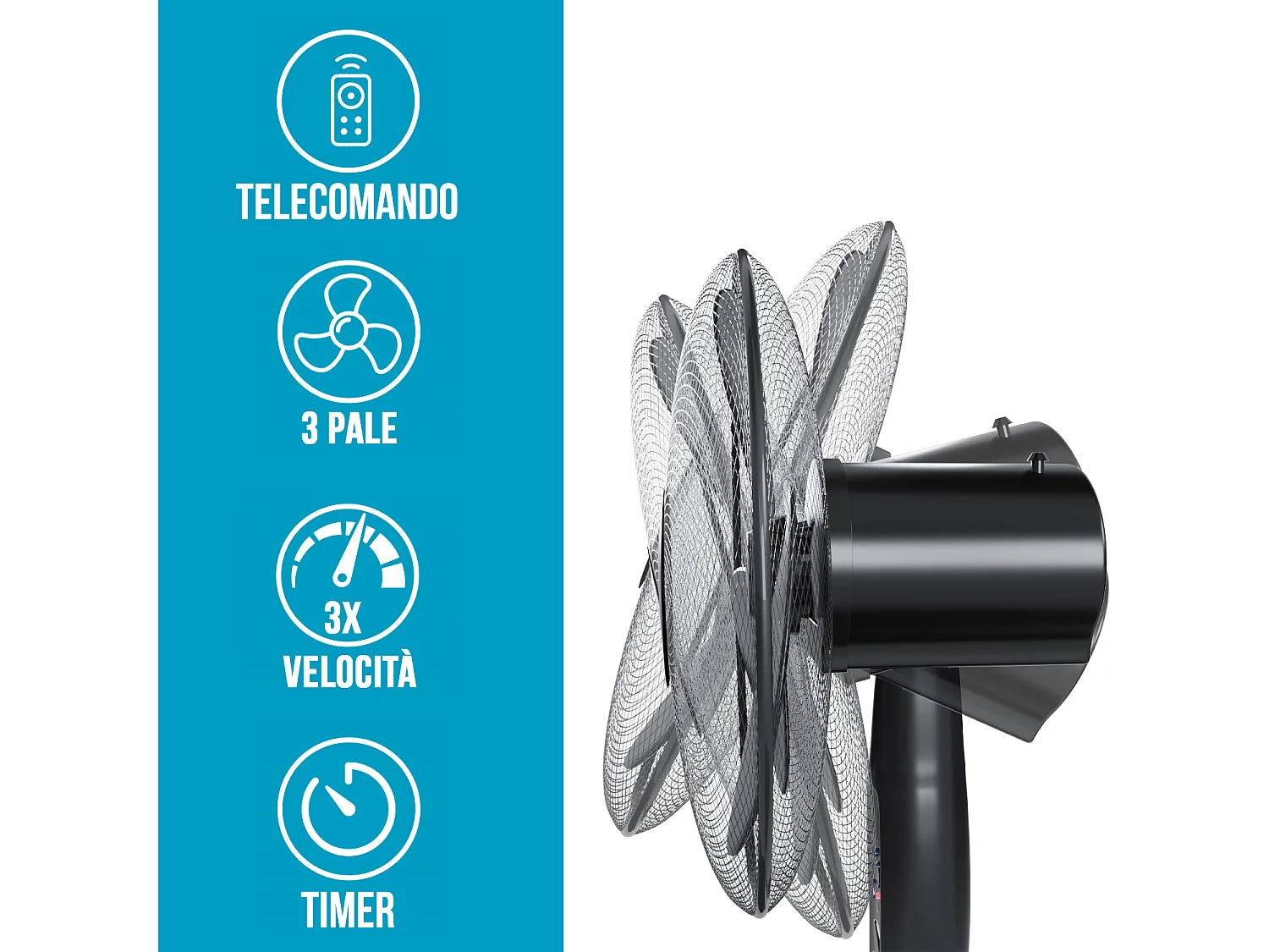 Ventilatore A Piantana Potente Da 50W Per Pavimento Pale Da 40 Cm Silenzioso Con Timer 7 Ore 3 Velocità Oscillante Altezza e Inclinazione Regolabili E Teleco