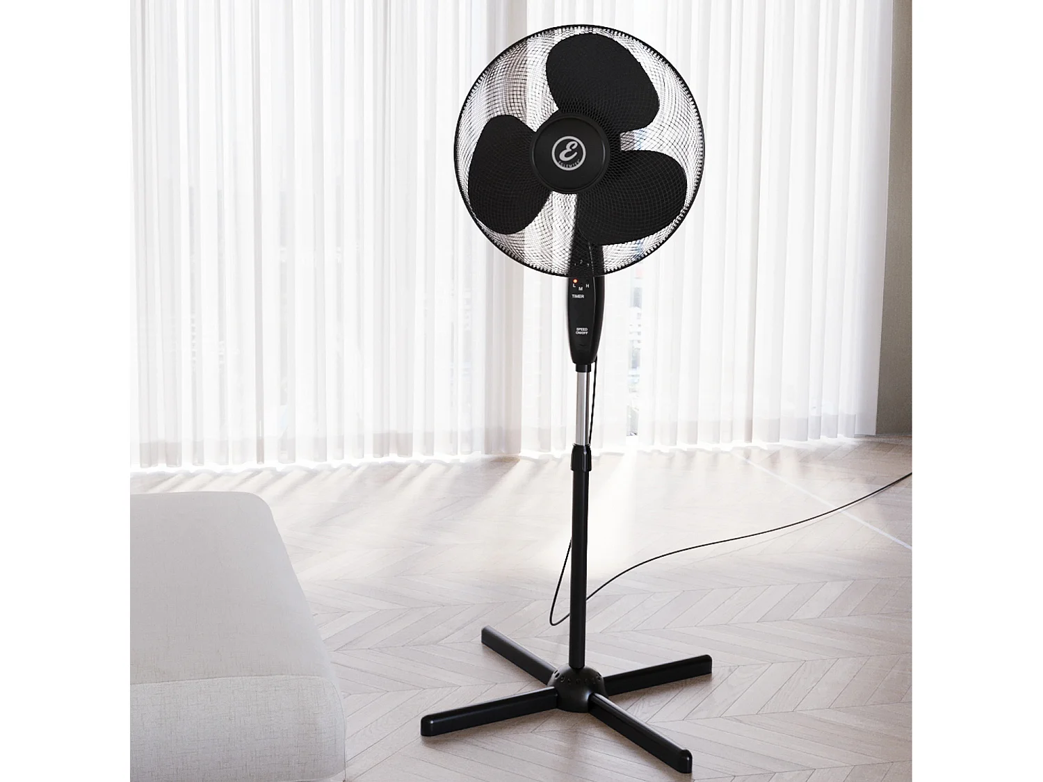 Ventilatore A Piantana Potente Da 50W Per Pavimento Pale Da 40 Cm Silenzioso Con Timer 7 Ore 3 Velocità Oscillante Altezza e Inclinazione Regolabili E Teleco