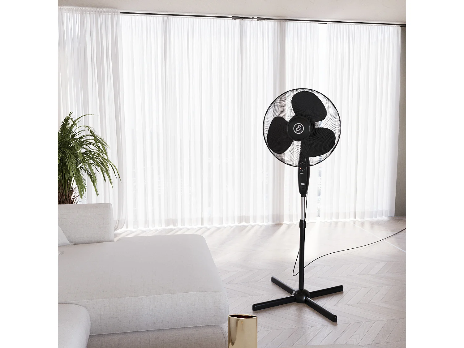 Ventilatore A Piantana Potente Da 50W Per Pavimento Pale Da 40 Cm Silenzioso Con Timer 7 Ore 3 Velocità Oscillante Altezza e Inclinazione Regolabili E Teleco