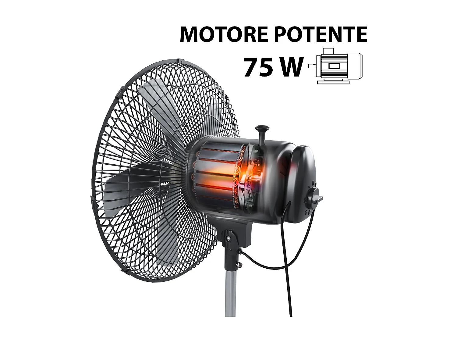 Ventilatore A Piantana Potente Da 70W Per Pavimento 5 Pale In Acciaio Da 42 Cm Silenzioso 3 Velocità Oscillante Altezza Regolabili Griglia Di Protezione Colore Nero