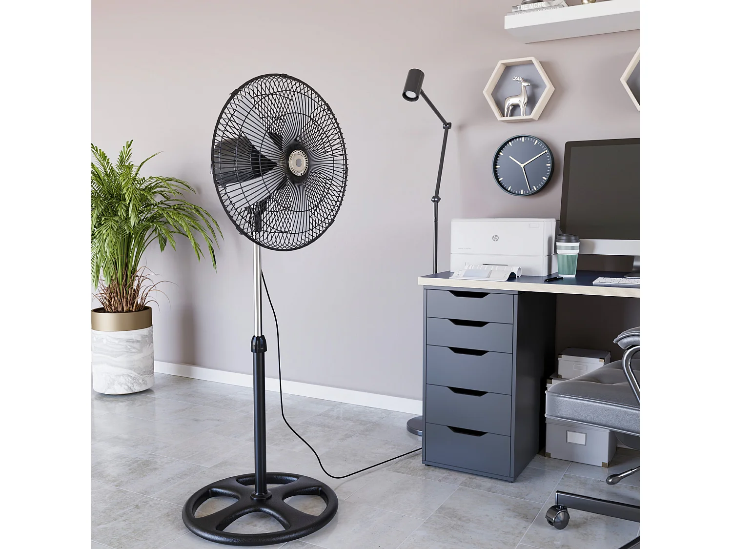 Ventilatore A Piantana Potente Da 70W Per Pavimento 5 Pale In Acciaio Da 42 Cm Silenzioso 3 Velocità Oscillante Altezza Regolabili Griglia Di Protezione Colore Nero