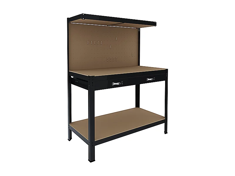 Banco Tavolo Da Lavoro 3 Livelli 120 x 60 Cm Max 370 Kg Cassetto Parete Pannello Forato Porta Attrezzi Utensili Garage Officina Cantina Magazzino Nero