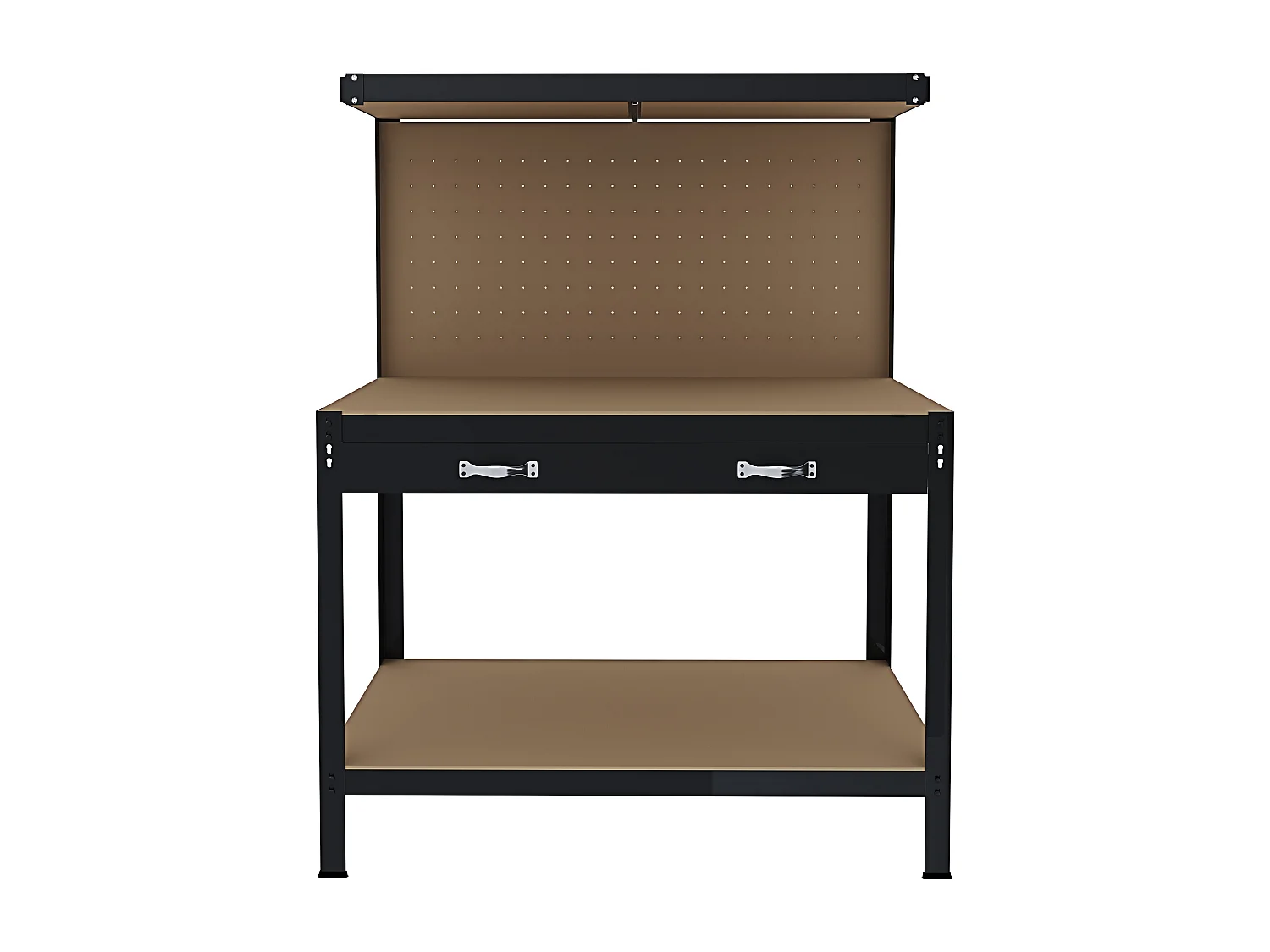 Banco Tavolo Da Lavoro 3 Livelli 120 x 60 Cm Max 370 Kg Cassetto Parete Pannello Forato Porta Attrezzi Utensili Garage Officina Cantina Magazzino Nero