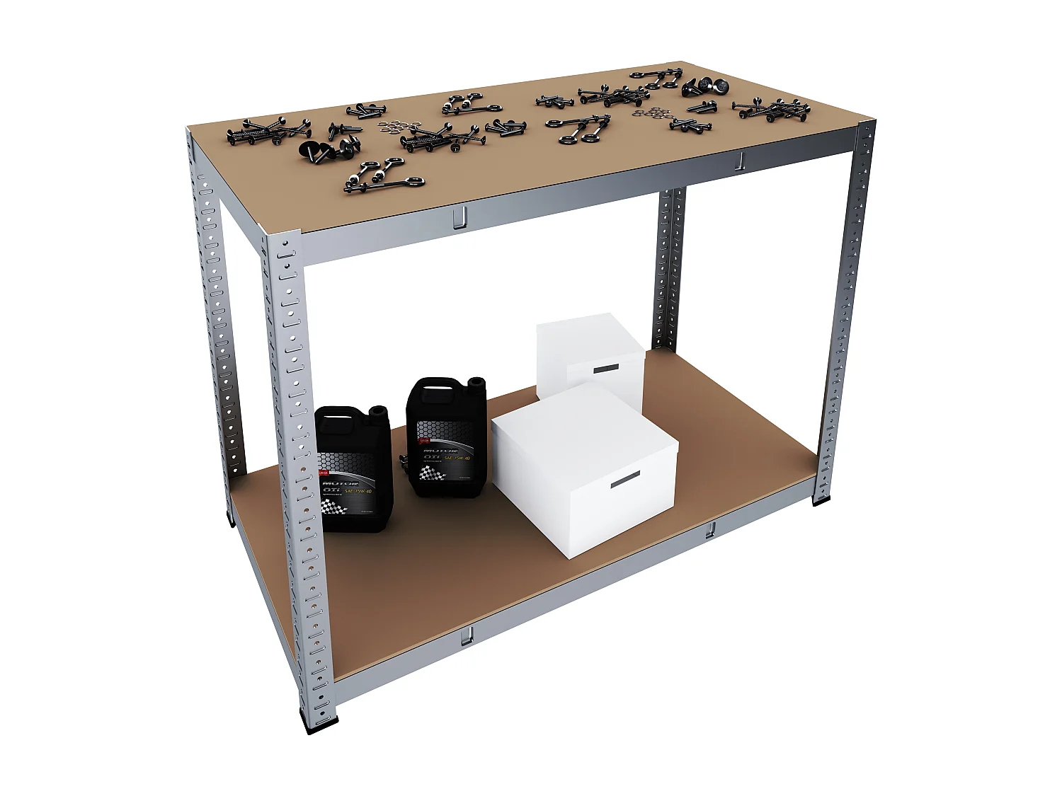 Banco Tavolo Da Lavoro Senza Bulloni In Acciaio Metallo e MDF Portata Fino a 600 Kg Con 2 Ripiani Regolabili Garage Officina Cantina 87 x 120 x 60 cm