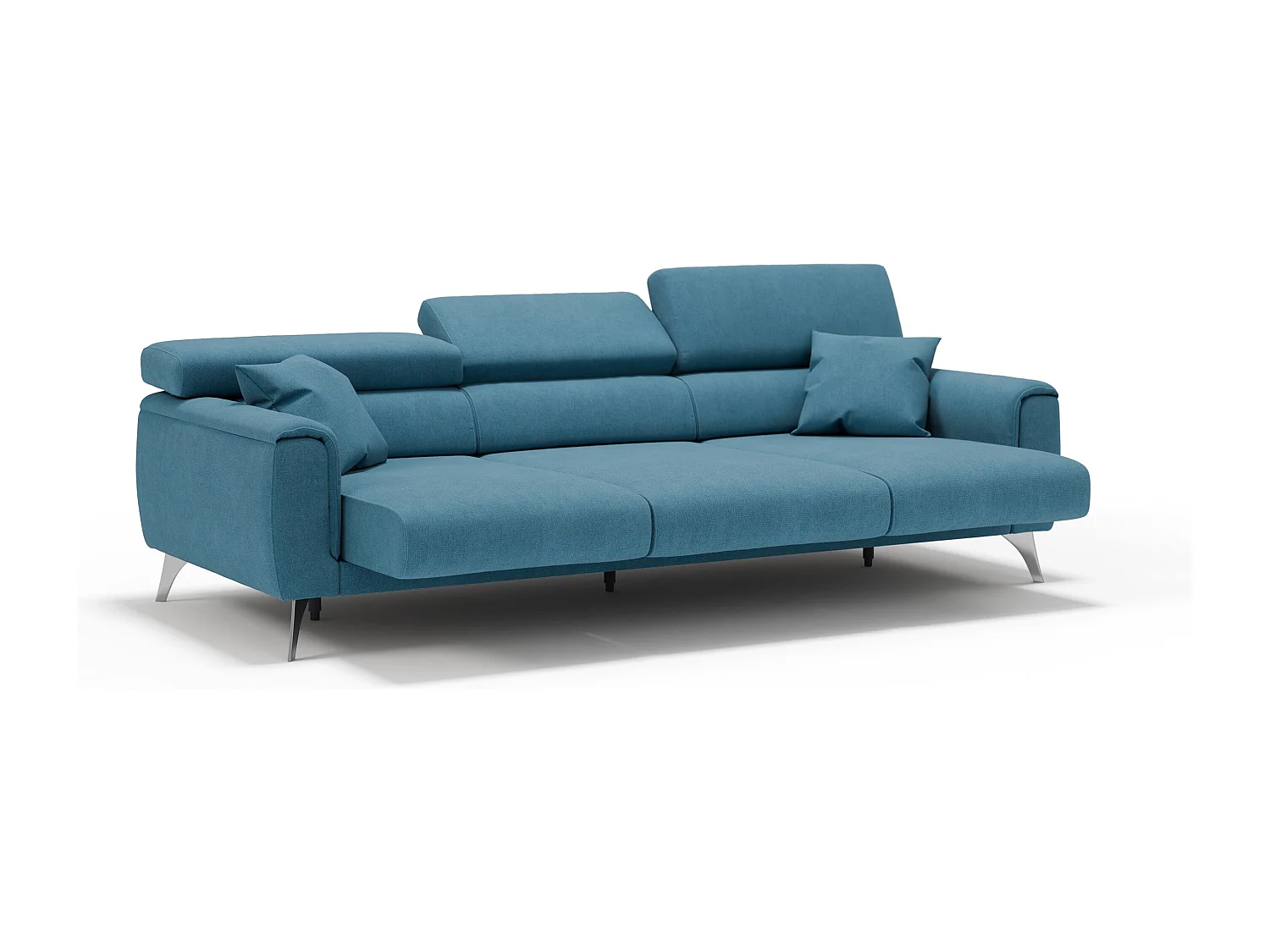 Caravaggio Sofá de 3 plazas extensibles con reposacabezas ajustables en tejido impermeable 244 cm Azul Claro