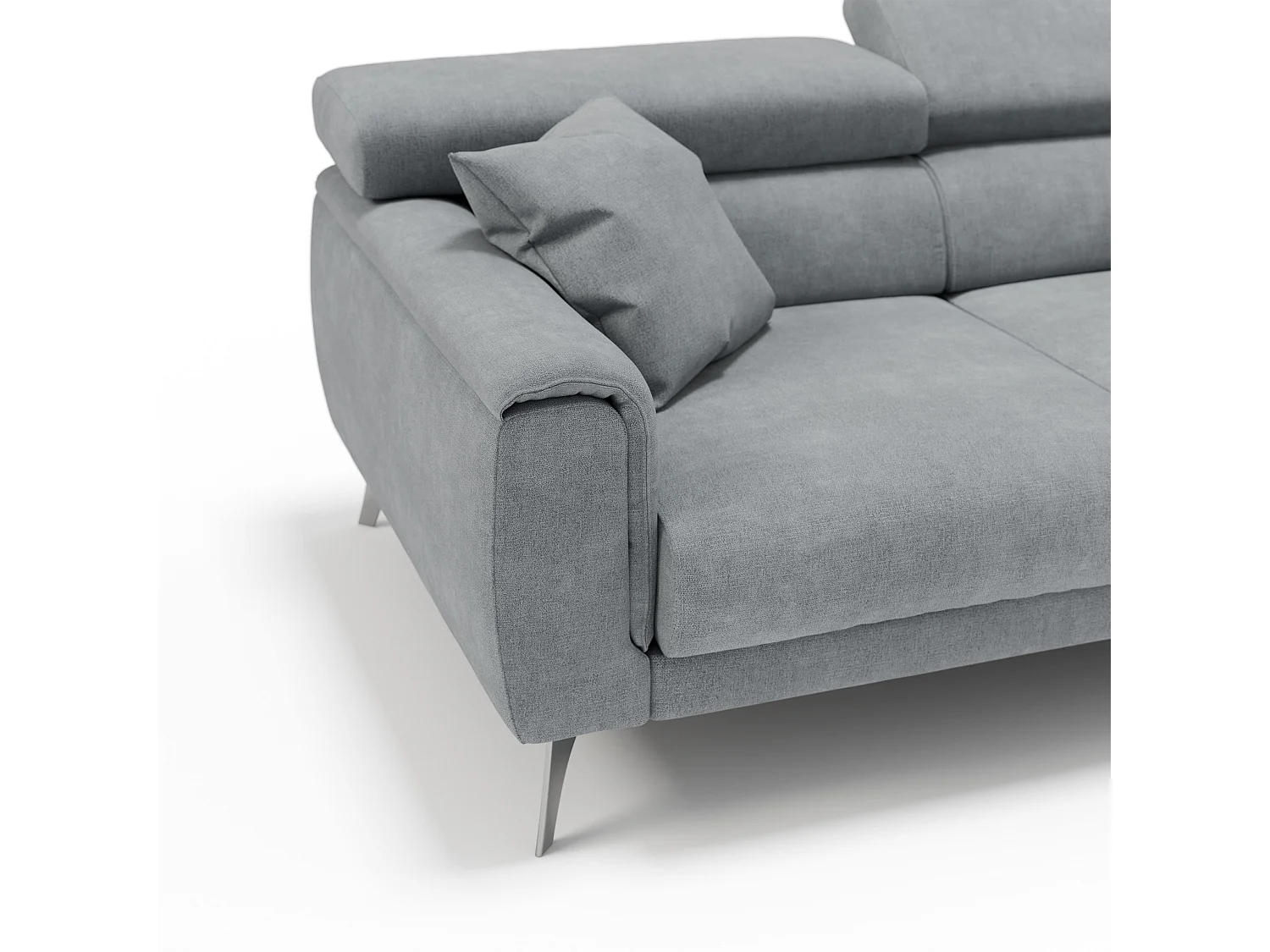 Caravaggio Sofa mit 3 unabhängigen ausziehbaren Sitzen und verstellbaren Kopfstützen aus wasserfestem Stoff T02 244 cm Hellgrau