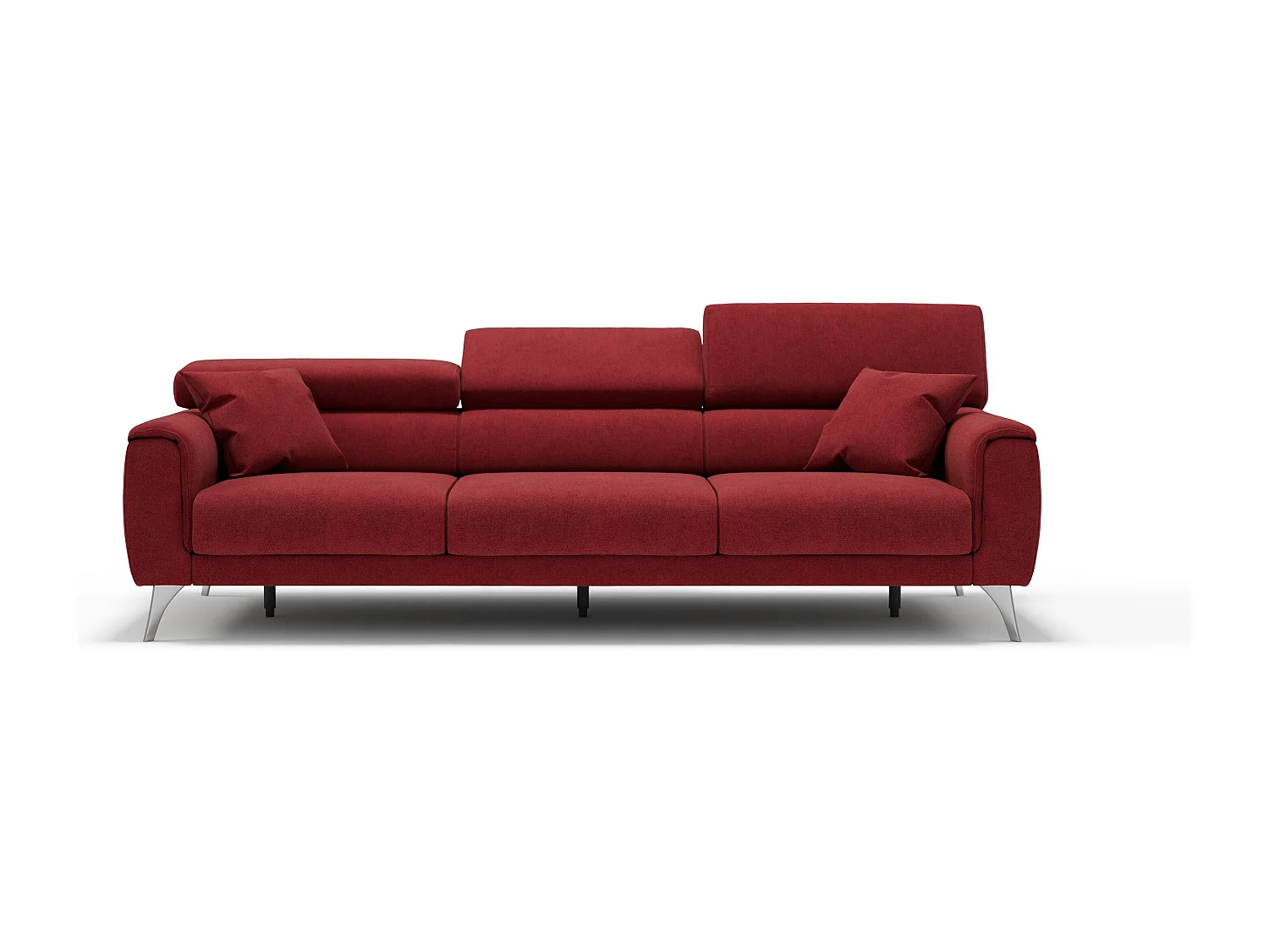 Caravaggio Sofa mit 3 unabhängigen ausziehbaren Sitzen und verstellbaren Kopfstützen aus wasserfestem Stoff T02 244 cm Rot