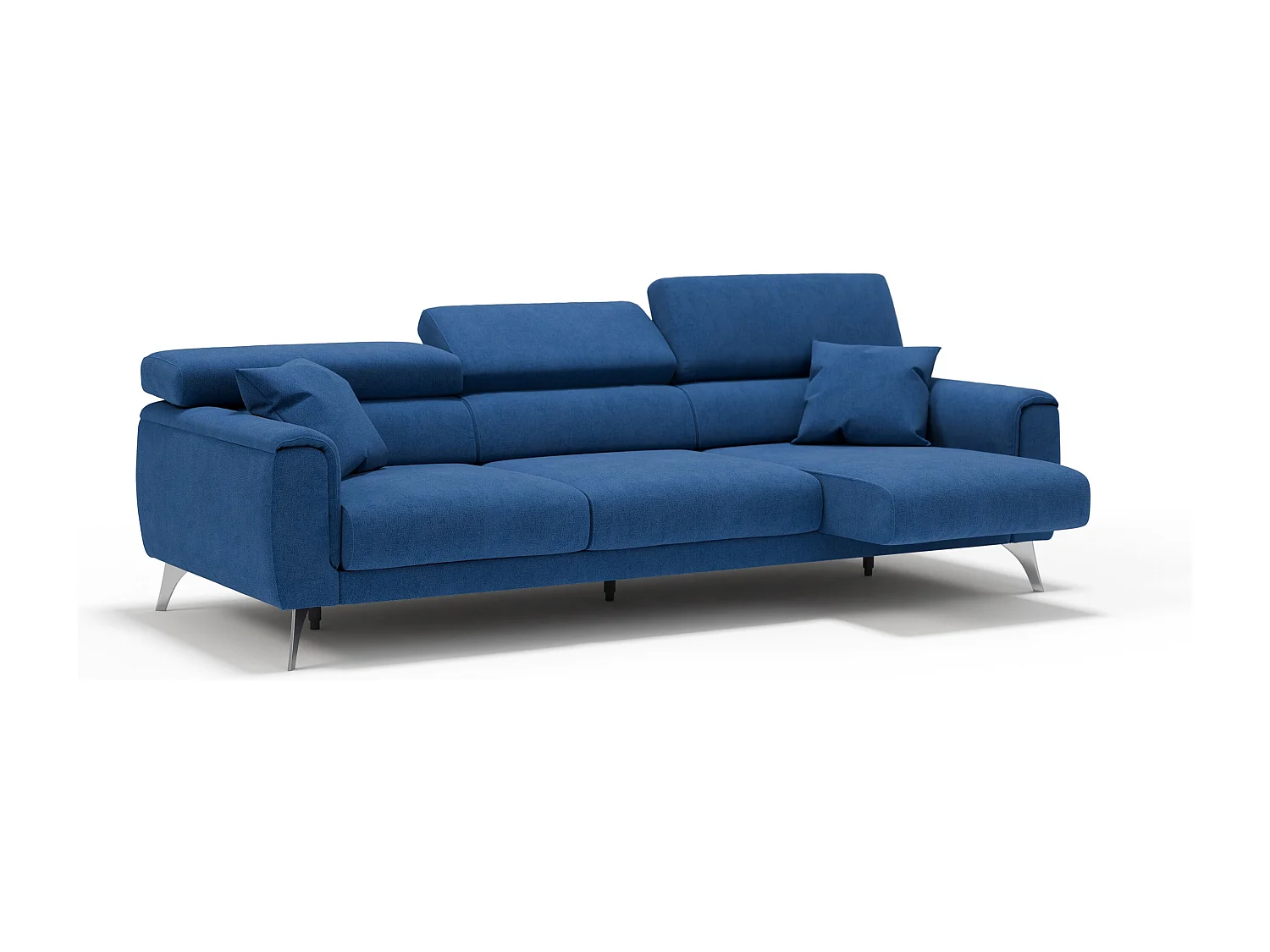 Caravaggio Divano con 3 sedute allungabili indipendenti e poggiatesta reclinabili in tessuto impermeabile T02 244 cm blu