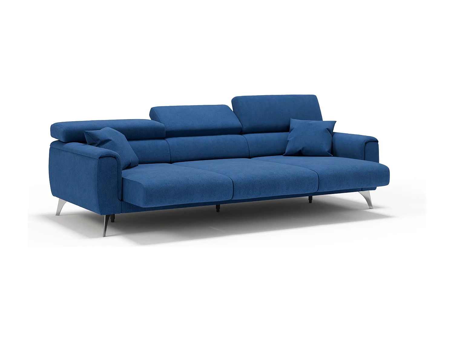 Caravaggio Sofa mit 3 unabhängigen ausziehbaren Sitzen und verstellbaren Kopfstützen aus wasserfestem Stoff T02 244 cm Blau